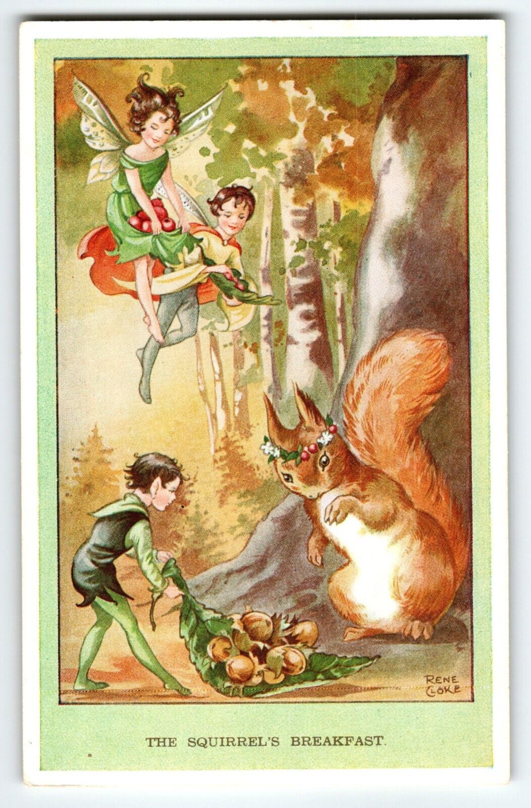 Fairies Postcard Fairy Squirrel\'s Breakfast Fantasy Rene Cloke Valentine & Sons