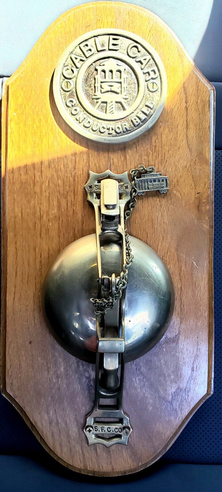 SAN FRANCISCO CABLE CAR Conductor Bell Mounted on Wood 