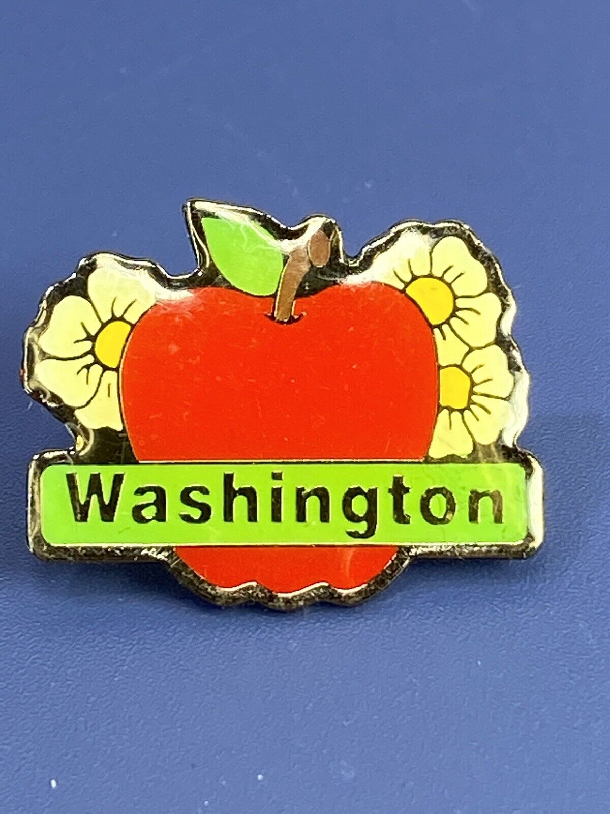 Vtg Washington State Apple Flowers Travel Souvenir Enamel Metal Tack Pin Lapel