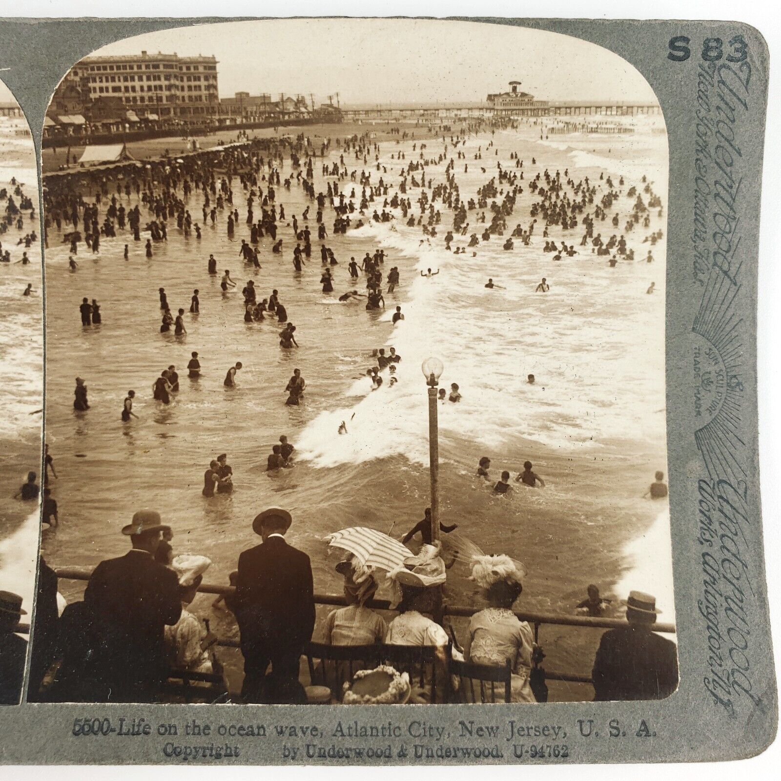 Atlantic City Beach Swimmers Stereoview c1902 New Jersey Bathing Pier Card D1936