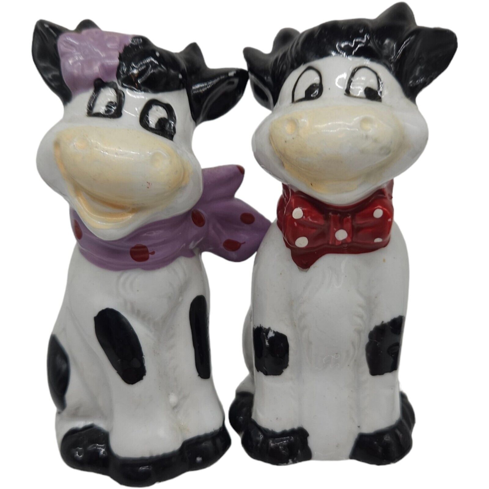 Vintage Cute Cow Couple Salt And Pepper Shakers Black & White