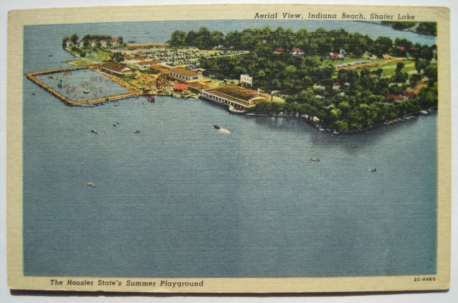 Monticello IN Indiana Beach, Shafer Lake Old Linen Postcard; Birds Eye