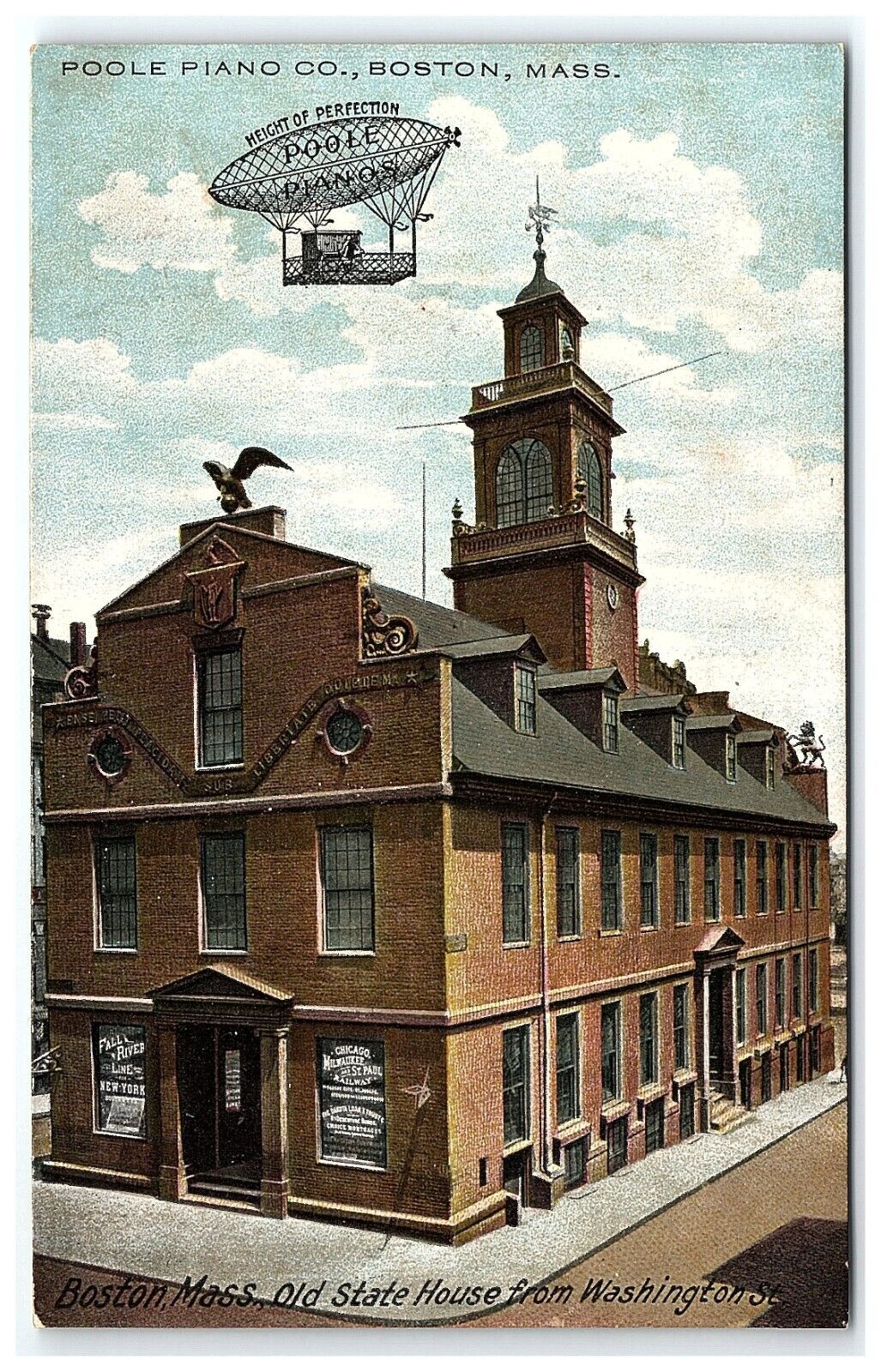 1901-07 Postcard Poole Piano Co Boston MA Old State House From Washington St