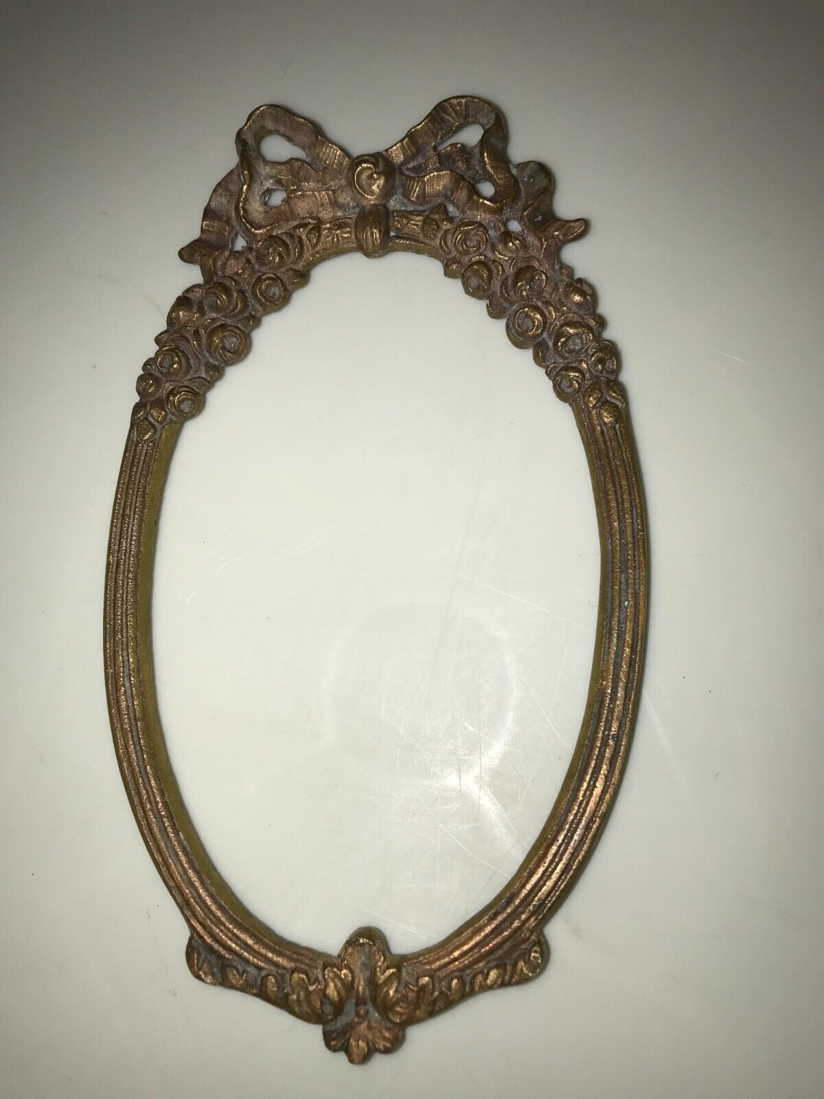 Ornate Vintage Cast Solid Brass Oval Small Picture Frame 