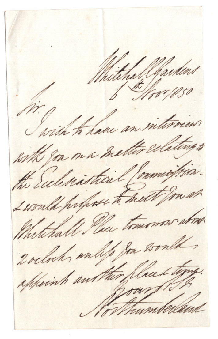 George Percy, 5th Duke Northumberland Signed Letter 1850 / Autographed