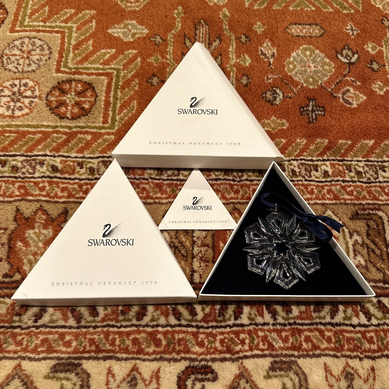 Swarovski Crystal 1999 Snowflake Ornament With Sleeve Box & Paperwork