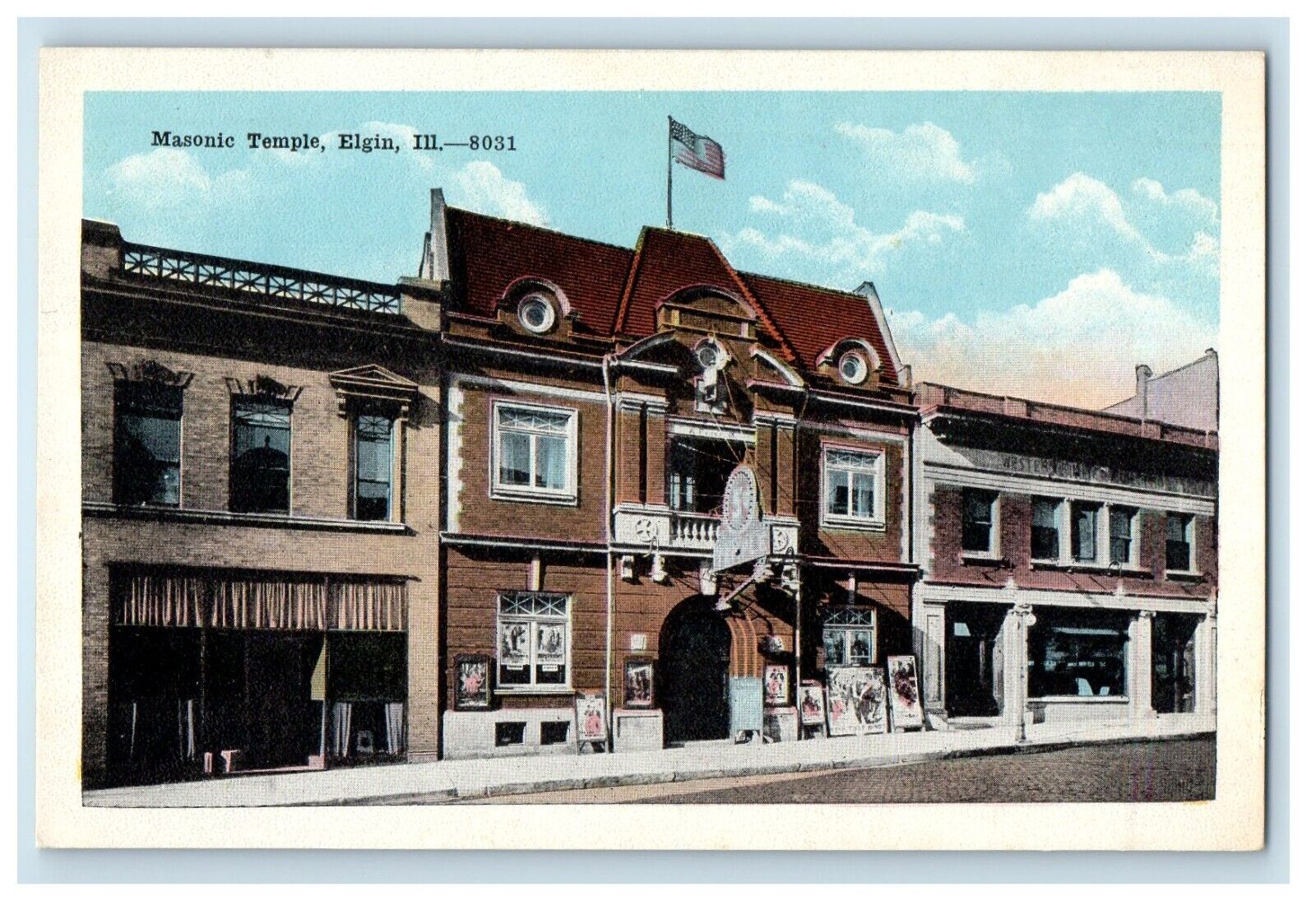 c1910\'s Masonic Temple Paint Store Street View Elgin Illinois IL Postcard