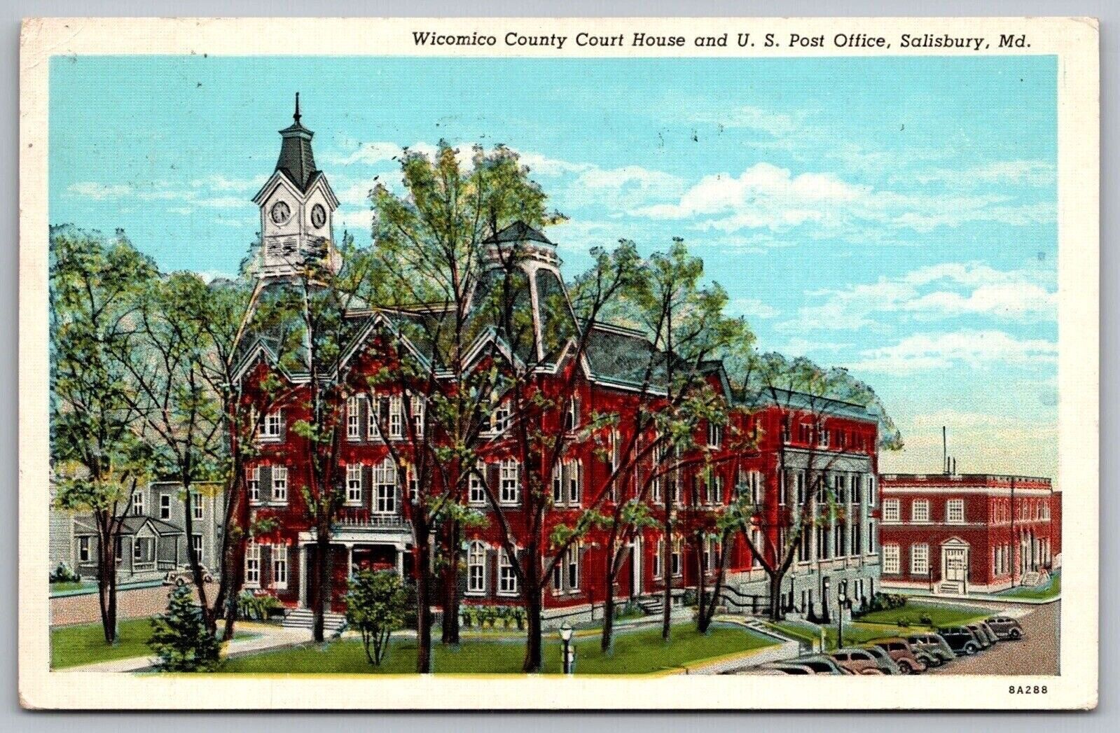 Wicomico County Court House US Post Office Salisbury Maryland Old Cars Postcard