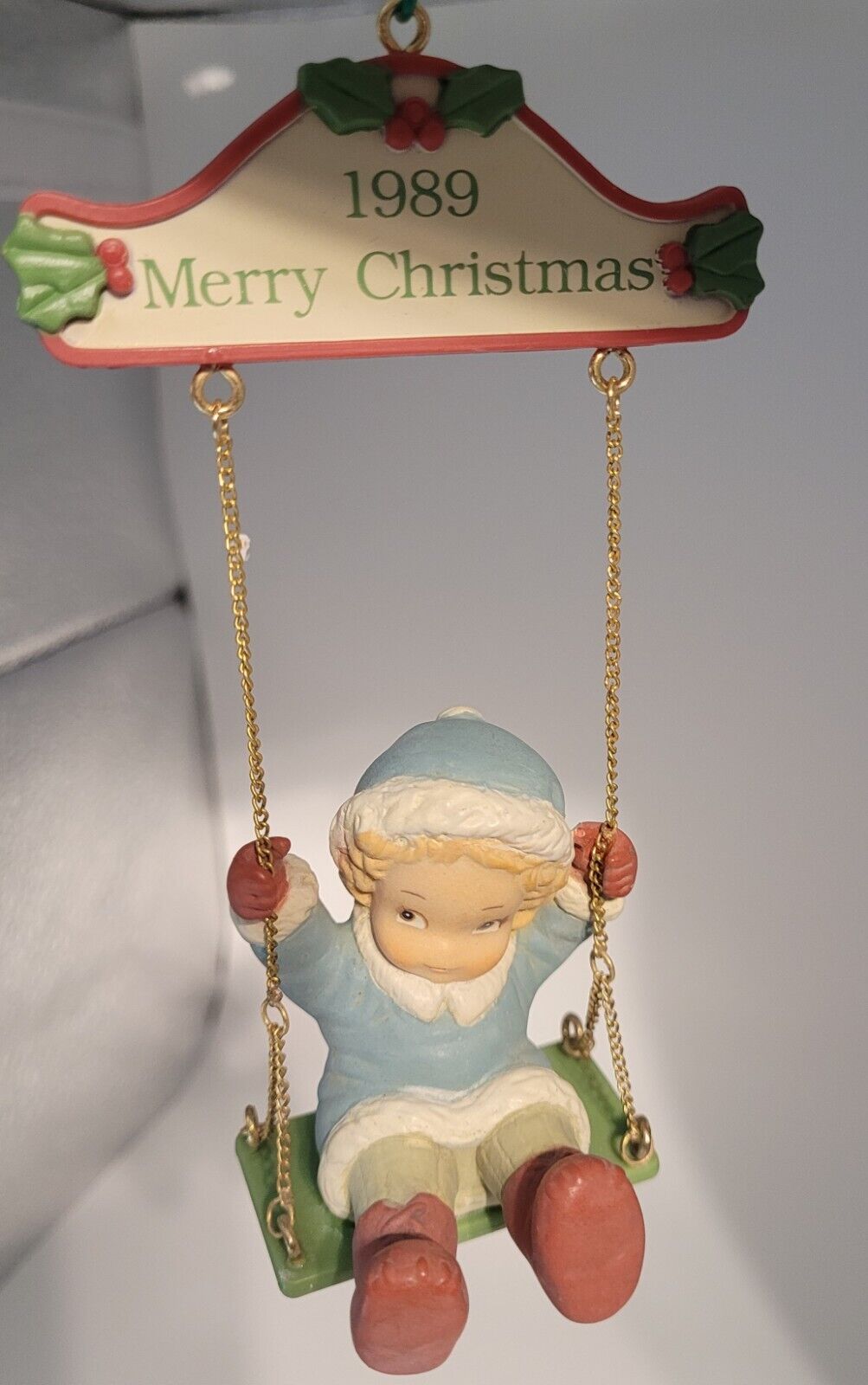 1989 Vintage Enesco Ornament Girl On Swing Preowned With Sign \