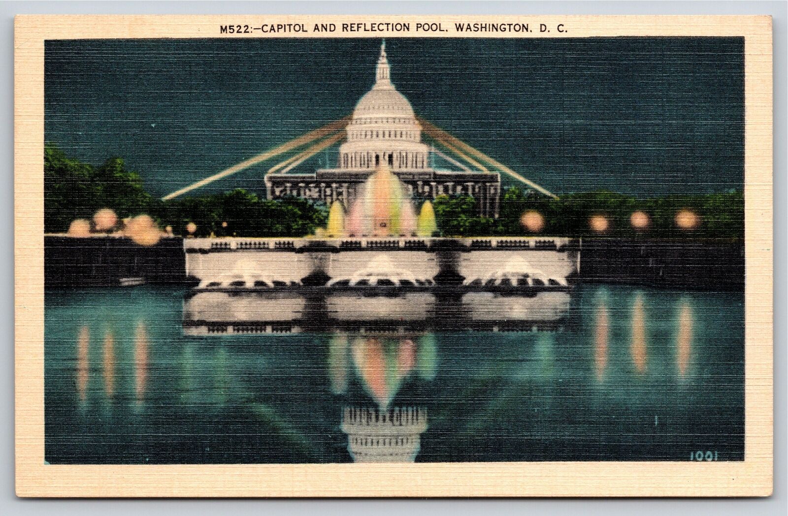 Washington DC~View Of Capitol Bldg & Reflection Pool~Vintage Linen Postcard
