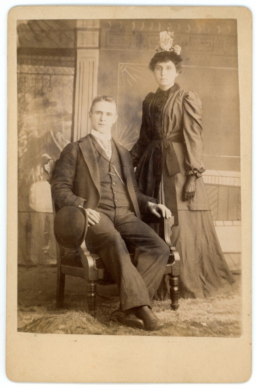 CIRCA 1893 ID\'d & Dated CABINET CARD Brother & Sister Victorian Dress Suit & Tie