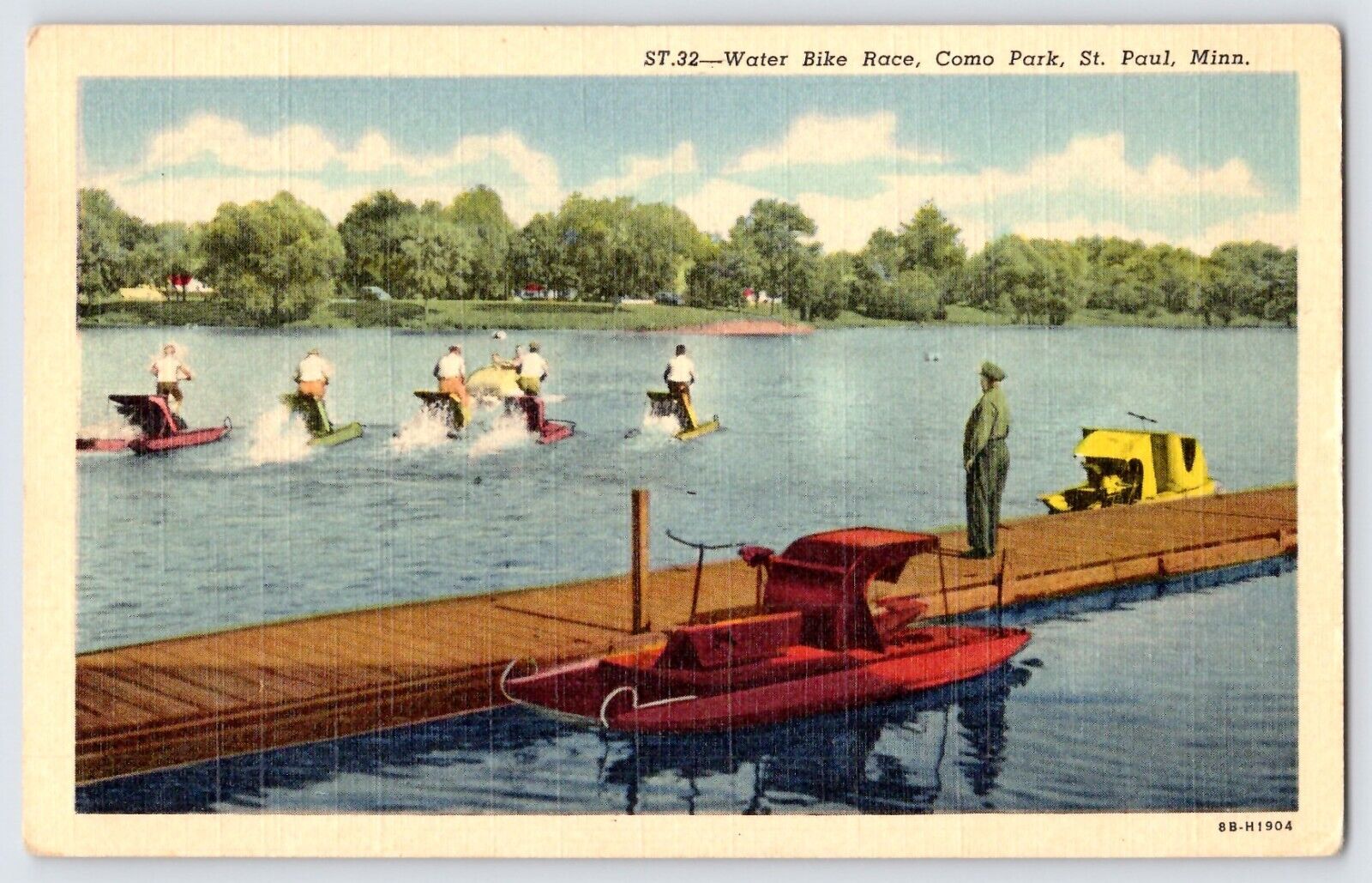 Postcard Minnesota St. Paul Water Bike Race Como Park Linen Unposted A557