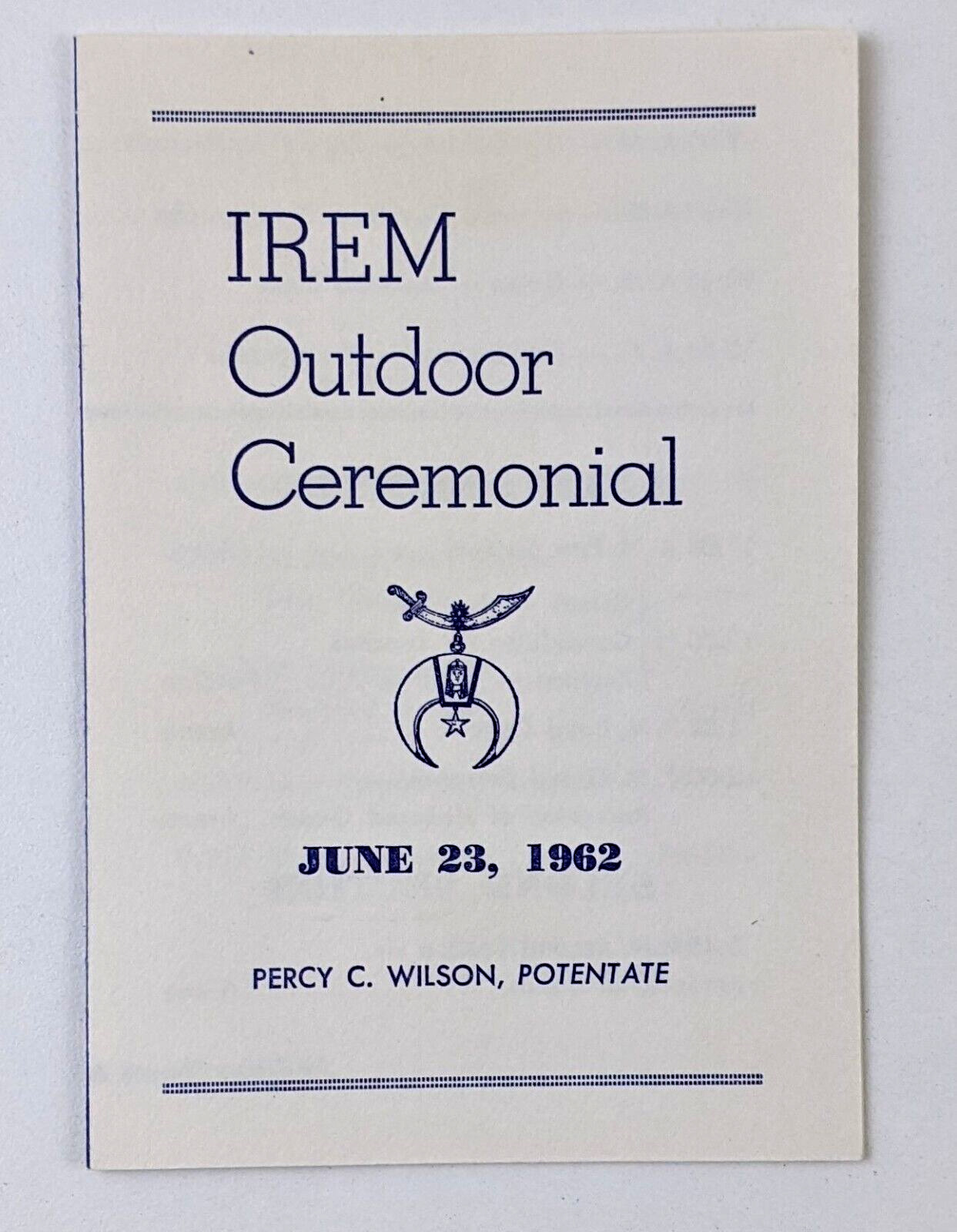 1962 IREM Shrine Outdoor Ceremonial Vintage Program Pennsylvania Masonic Masons