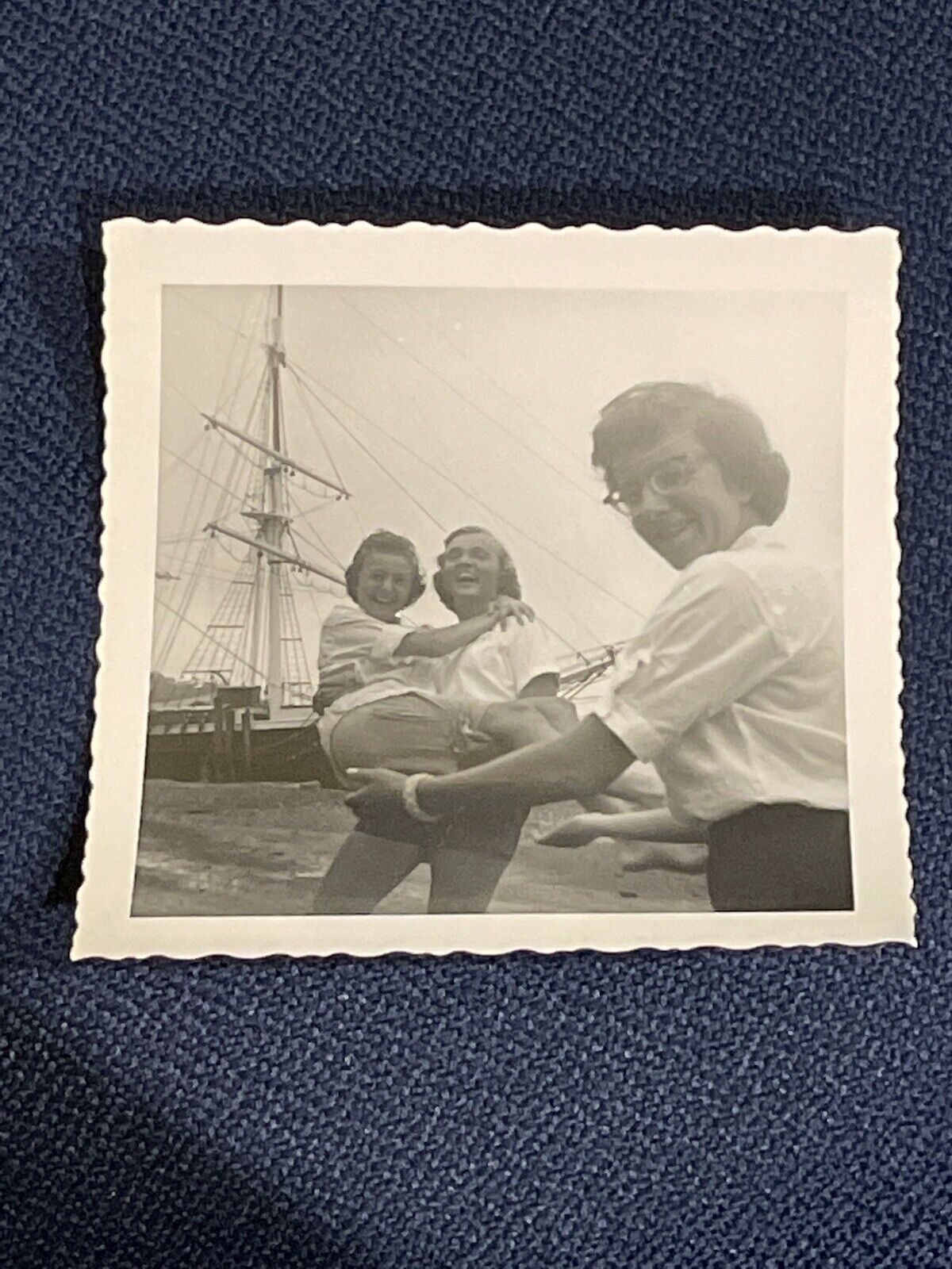 Three Teenage Girls Fooling Around 3x3 B&W Mystic Connecticut VTG 1956 Photo