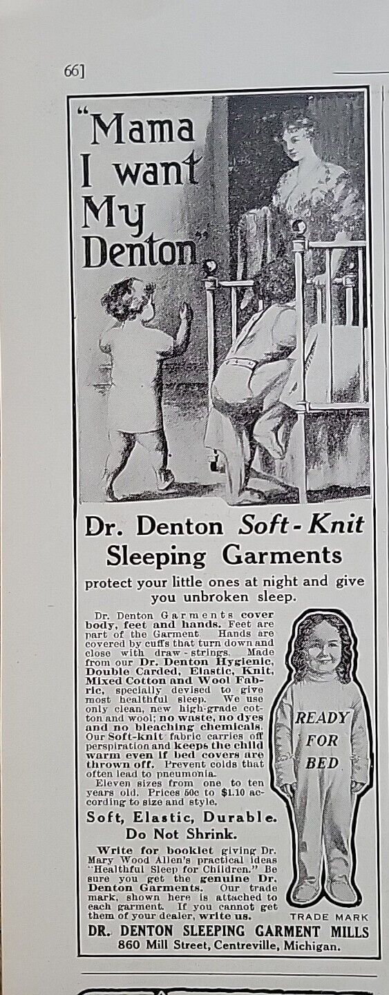 1916 Mama Iwant My Dr. Denton Sleeping Garments Pajamas Vintage Ad