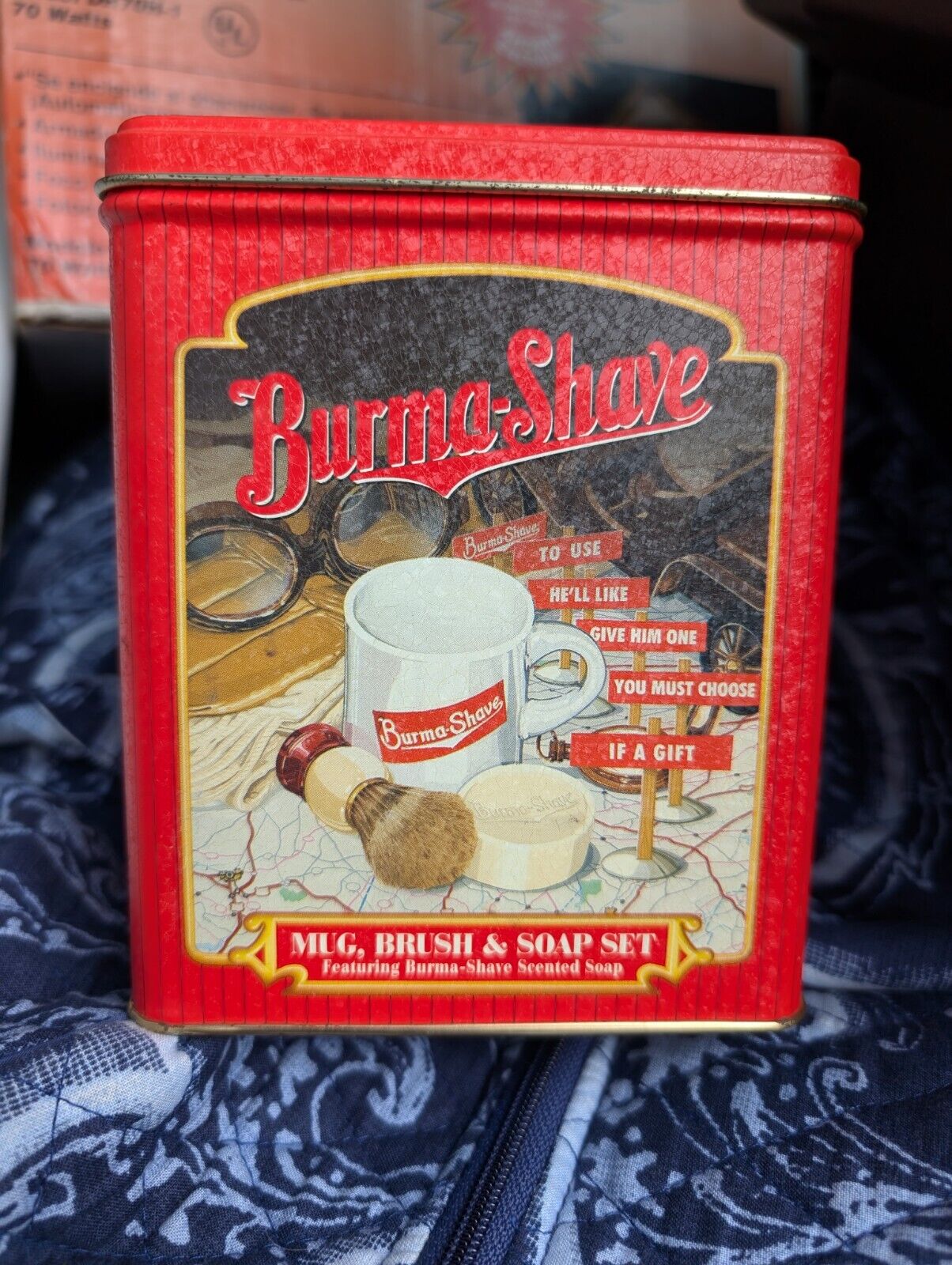 Retro Vintage Burma-Shave; Shaving Mug Brush & Soap Set Kit Tin Canister