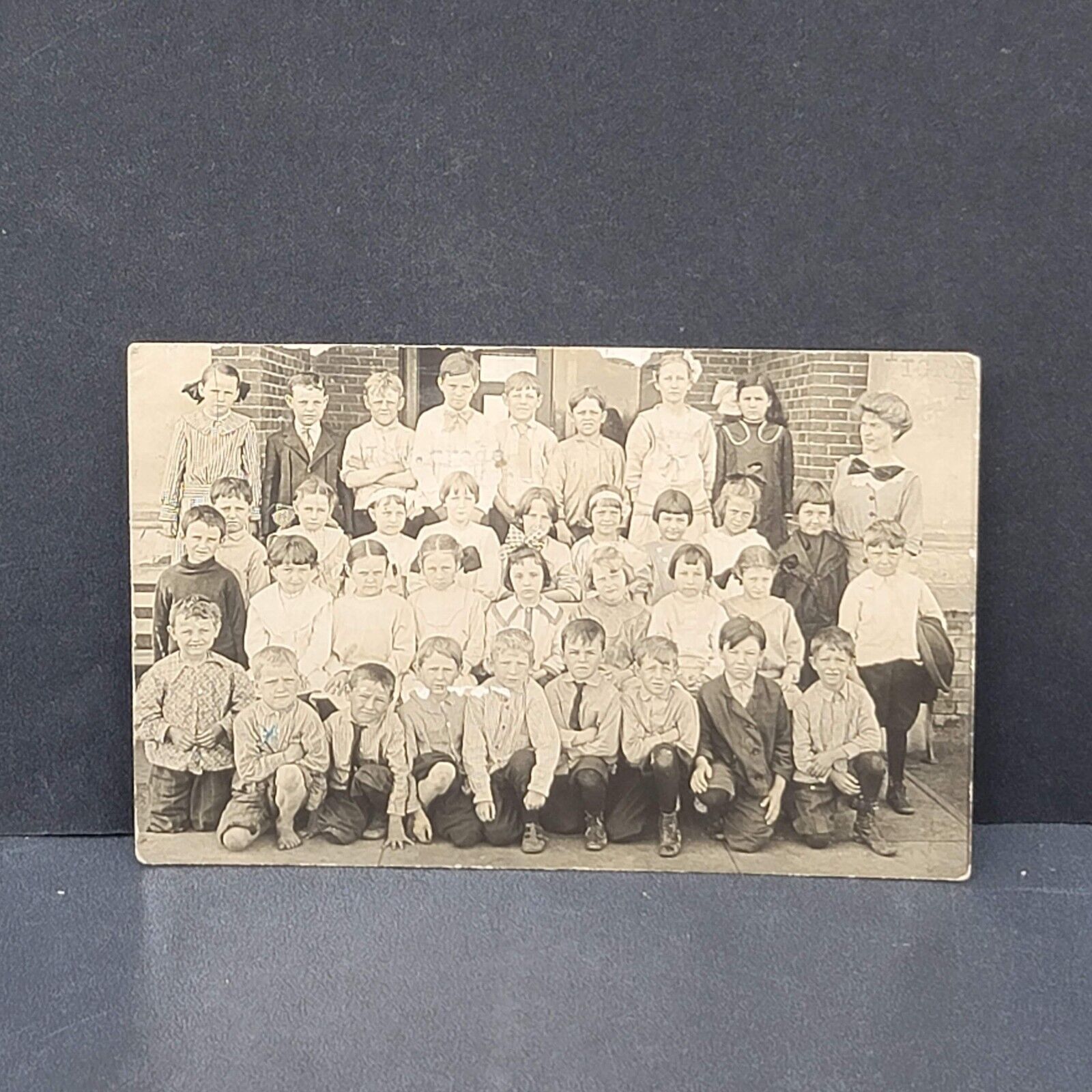 Antique RPPC Photo Postcard Kids Boys Girls School First GradeClass Photo 1911