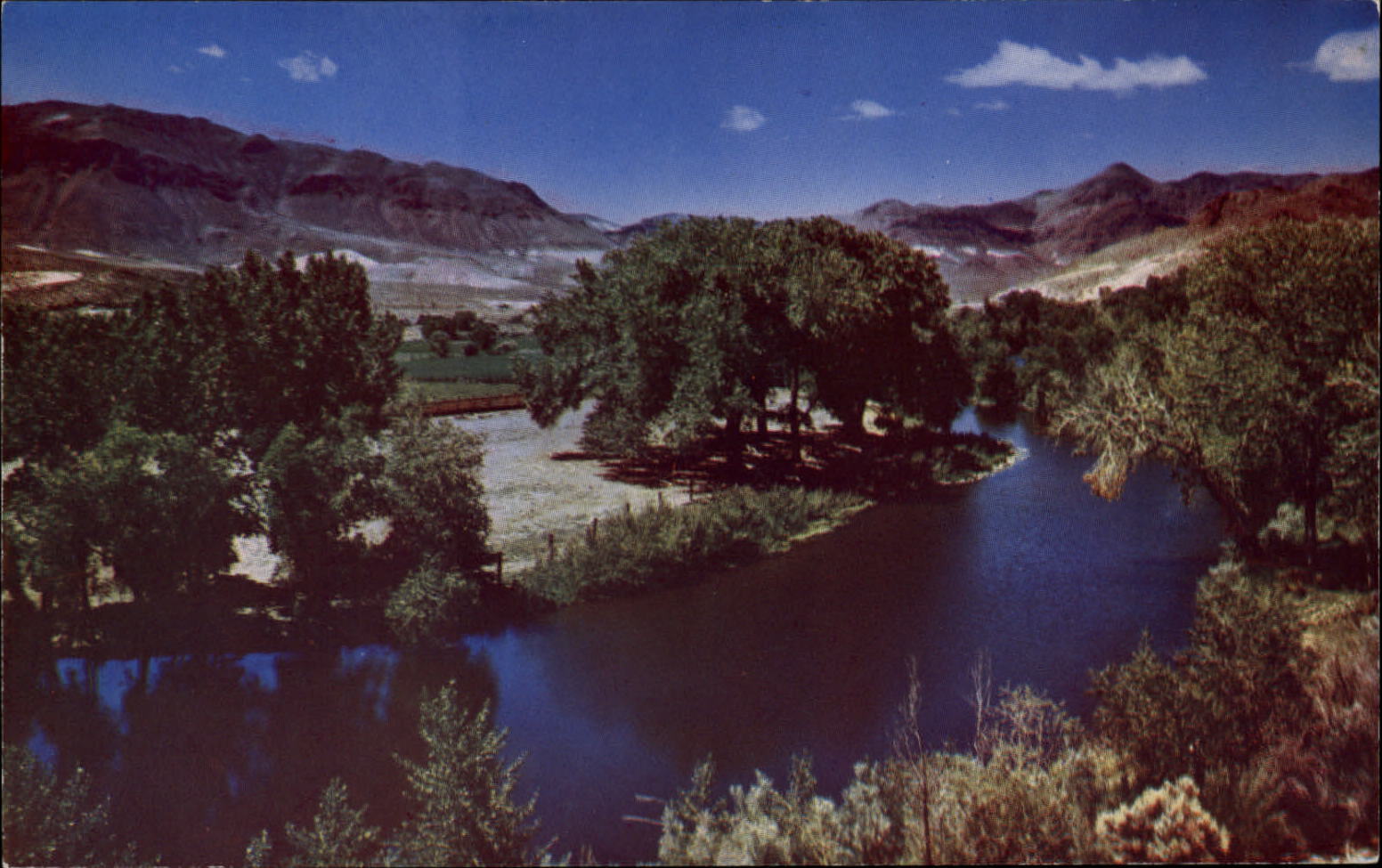 Reno Nevada Truckee River mountains scenic unused vintage postcard