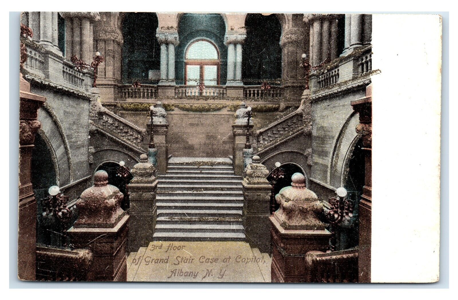 Postcard 3rd Floor of Grand Stair Case at Capitol, Albany NY glitter Y72