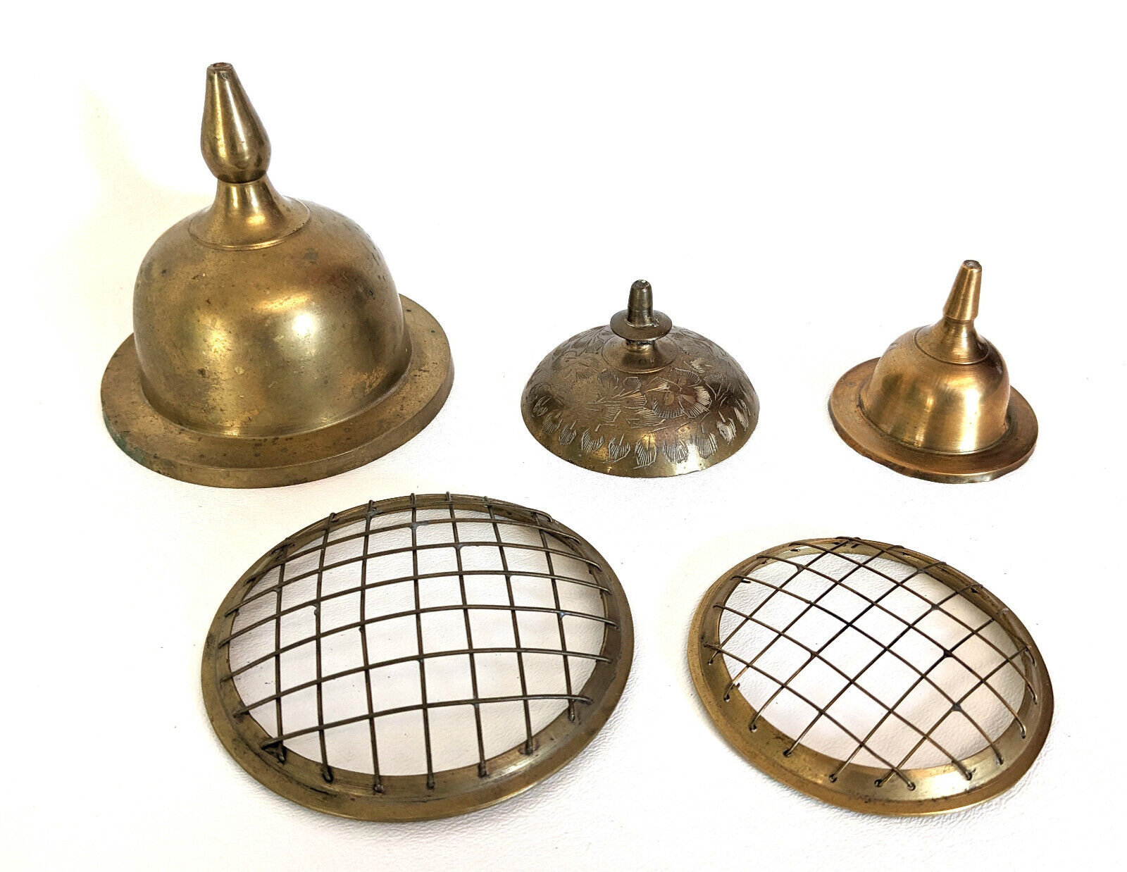Lot of Vintage Brass Replacement Lids for Urns, Ginger Jars, Flower Frogs, etc.