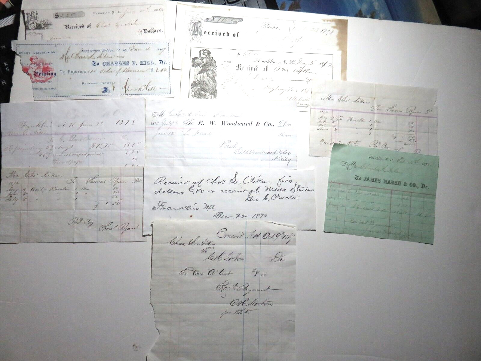Eleven 1860's/70's Personal Receipts