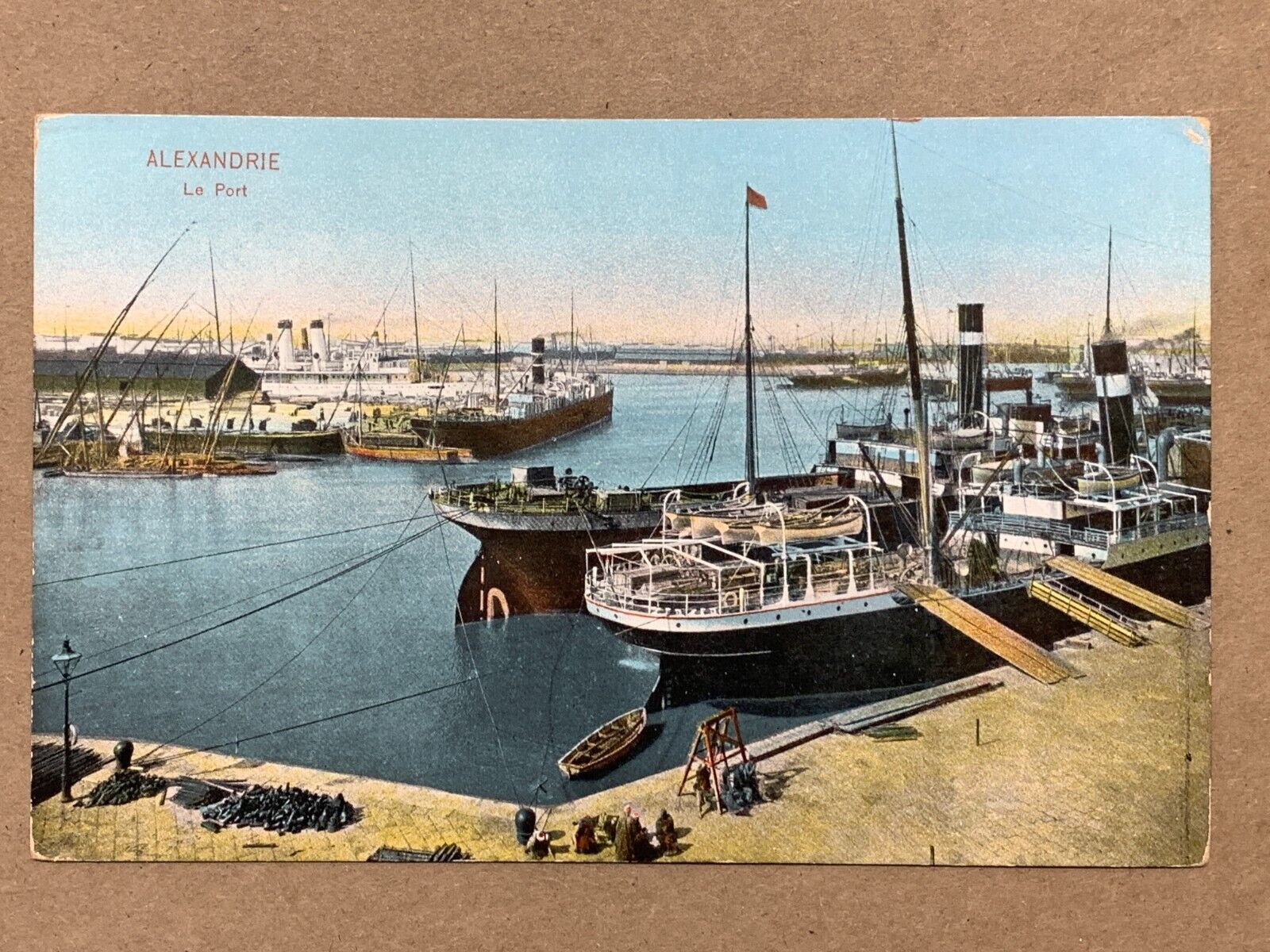 ALEXANDRIA Egypt Le Port Ship Docked Sea Harbor Color Vtg Cairo Postcard UNUSED