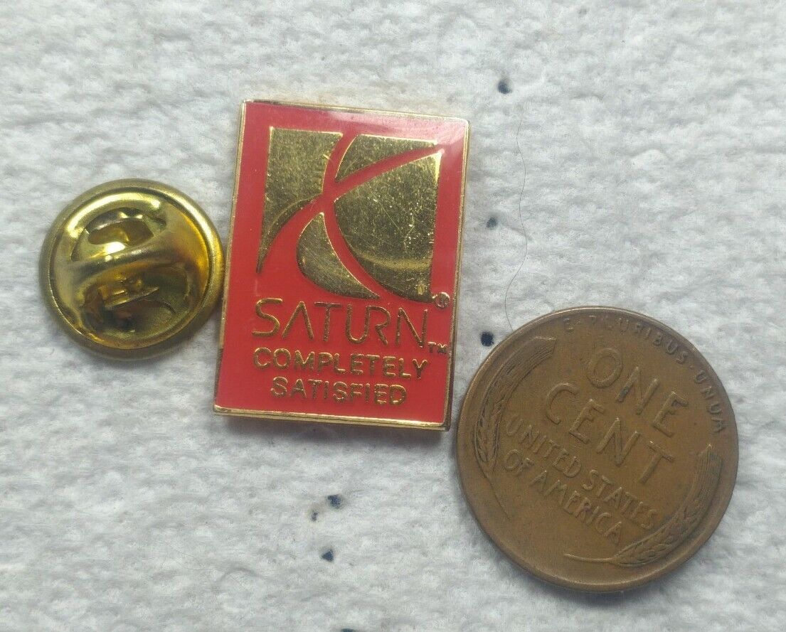 Vintage SATURN Automobile Employee Hat Lapel Pin Tie Tac Completely Satisfied