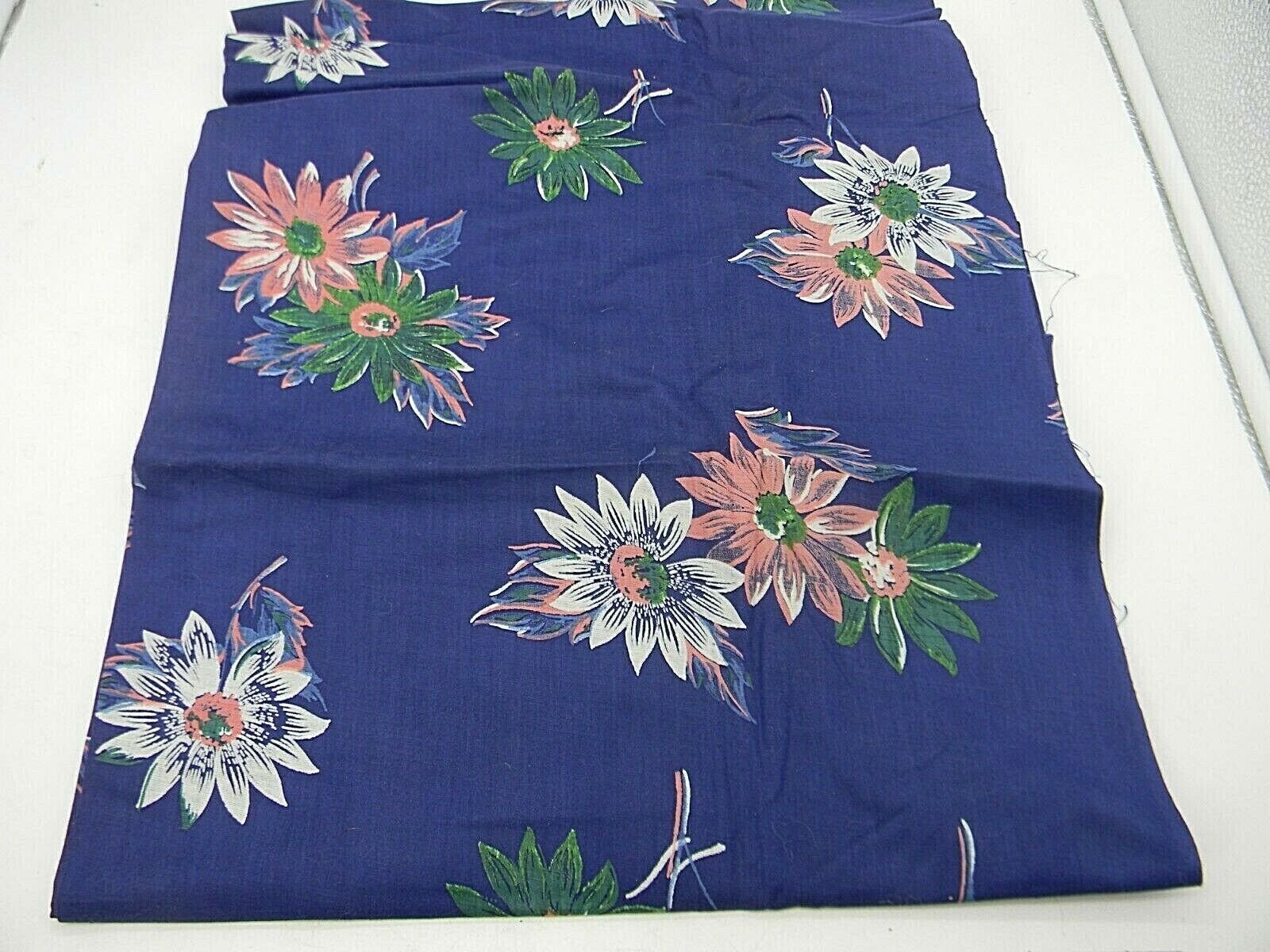 Vintage Cotton Block Printed Fabric Cobalt Blue Floral 3.3 yds 120x31