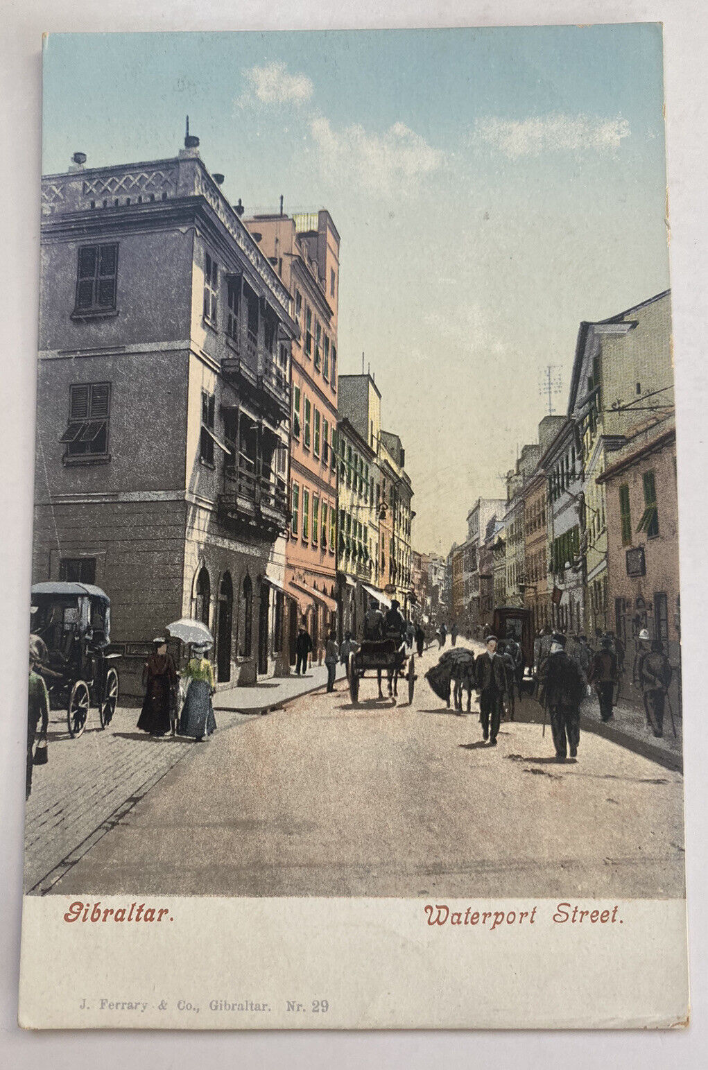 Vintage UDB Postcard ~ Waterport Street View ~ Gibraltar, English Territory