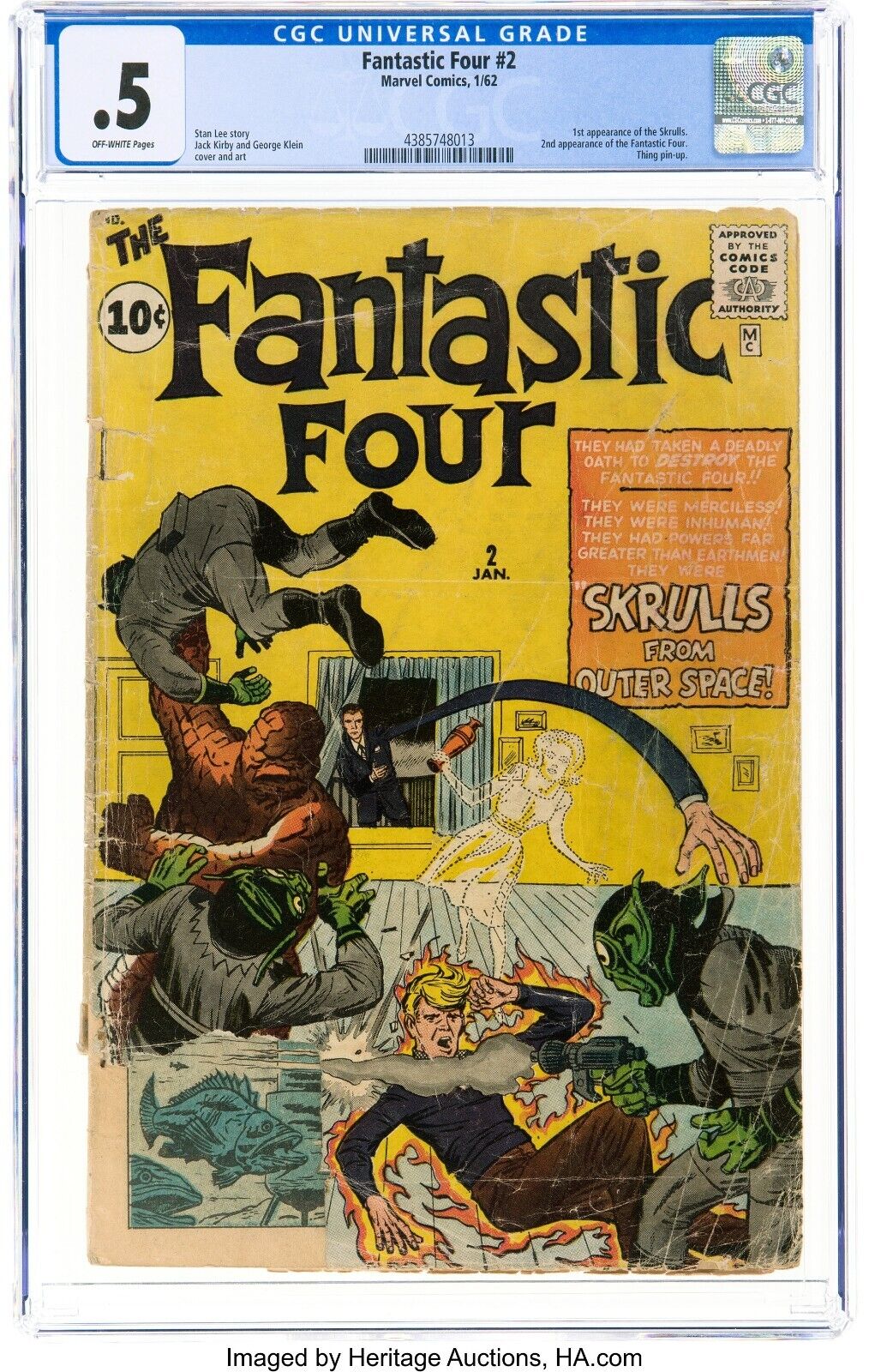 1962 Marvel Comics Fantastic Four 2 CGC .5. 1st Skrulls 2nd F4 Appearance