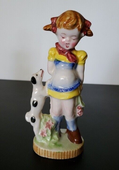 1950s Hummel Style Little Girl With Dog Figurine