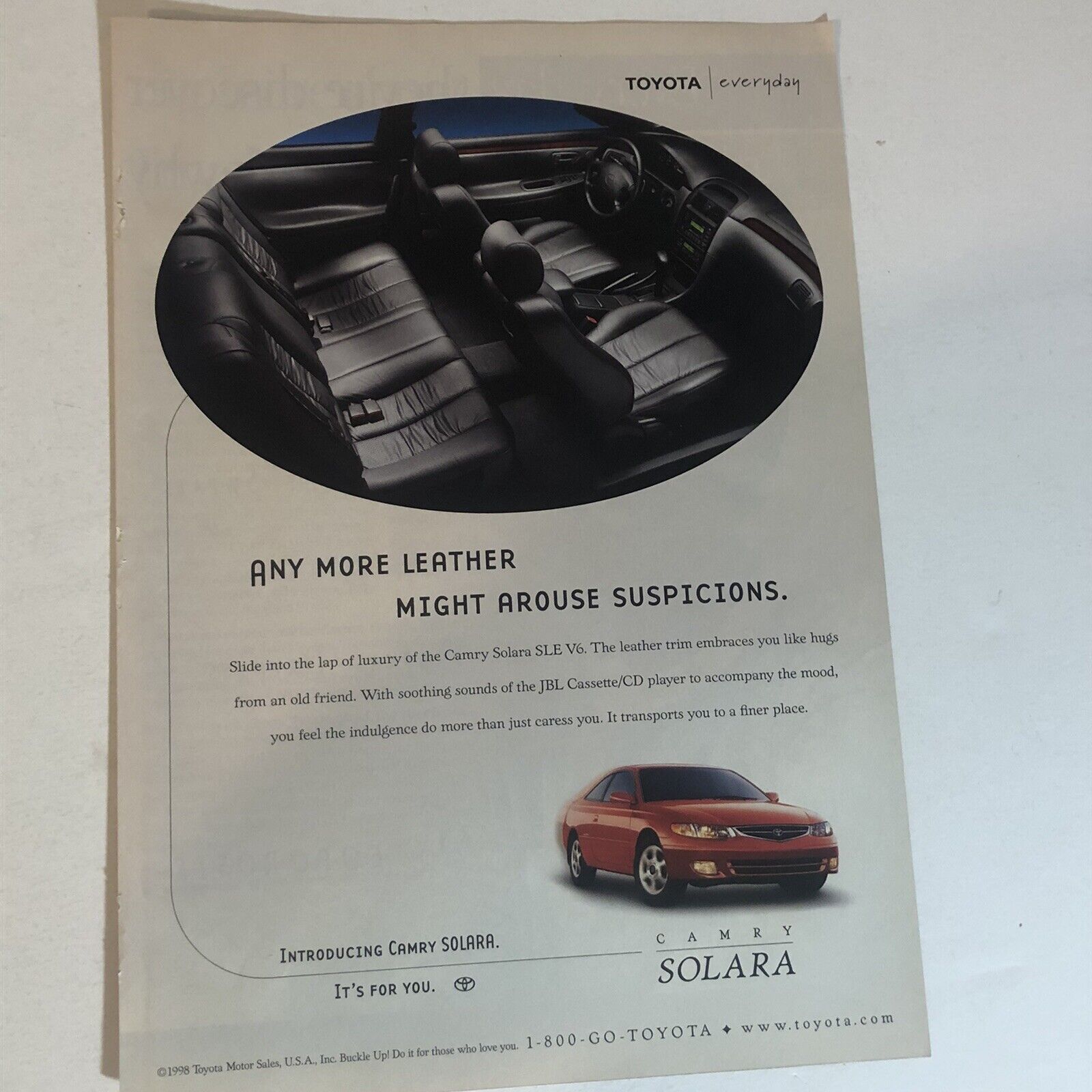 Toyota Camry Solara Print Ad Advertisement 1998 pa10
