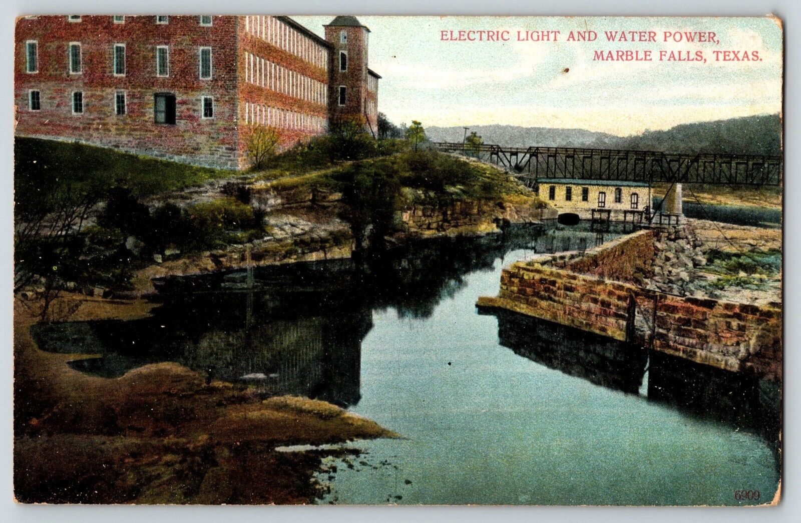 Postcard Electric Light & Water Power - Marble Falls Texas 1913
