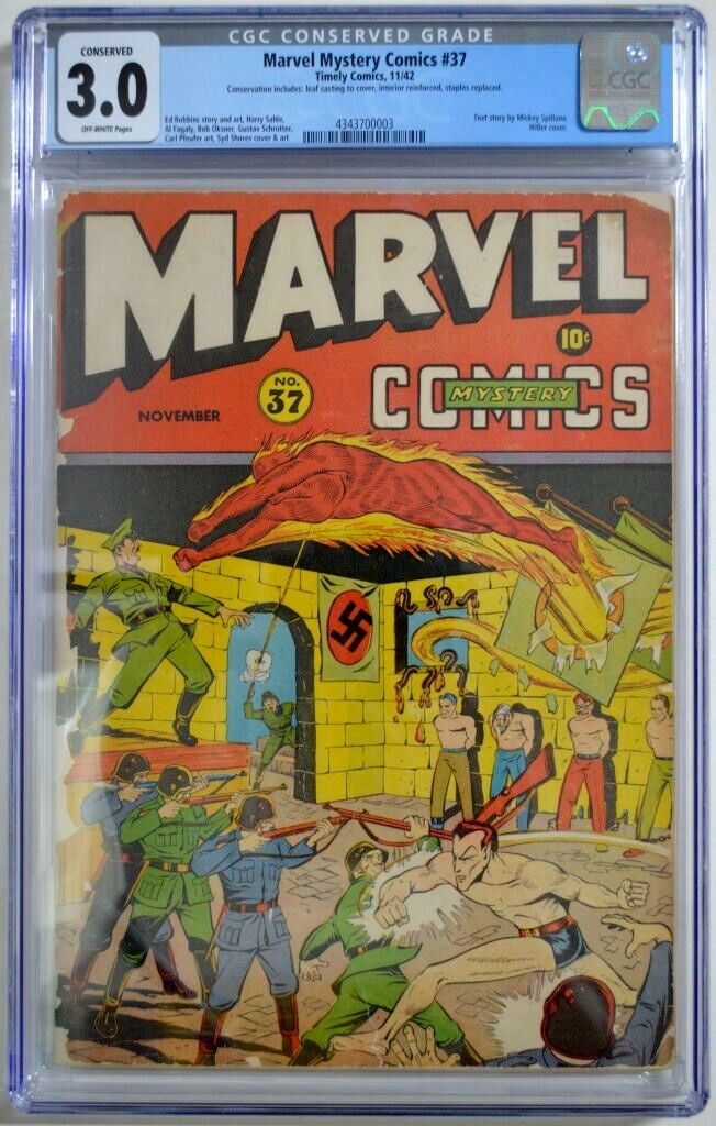 MARVEL MYSTERY COMICS #37 CGC 3.0 Timely 1942 s by Mickey Spillane Hitler Cover