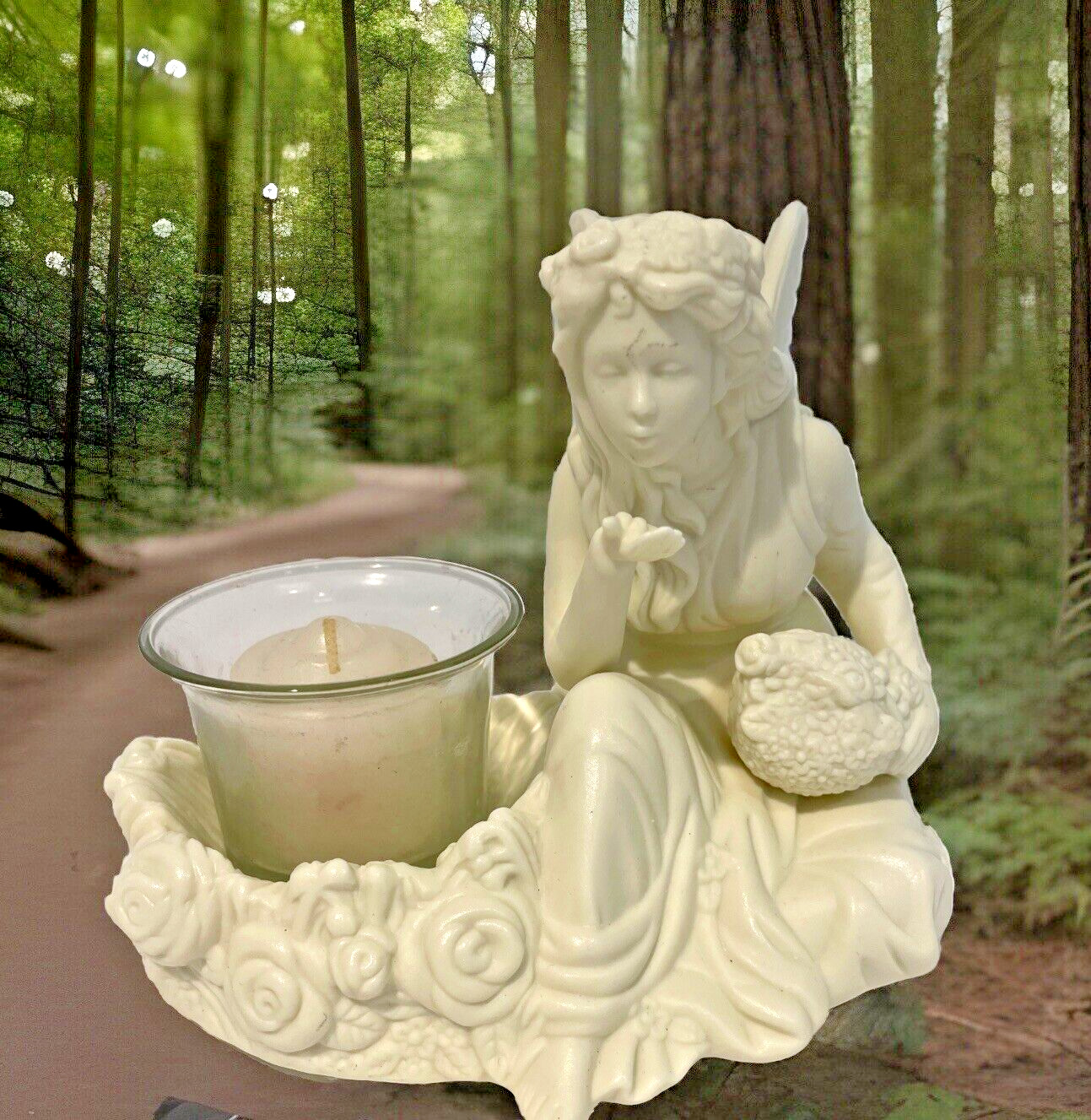 Partylite Ariana\'s Garden Fairy Angel Candle Holder Votive Tealight Bisque P7135