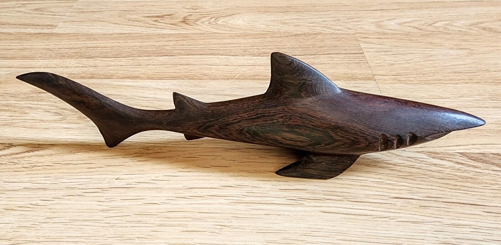 Hand Carved Ironwood Shark Statue Sculpture  Dark Wood