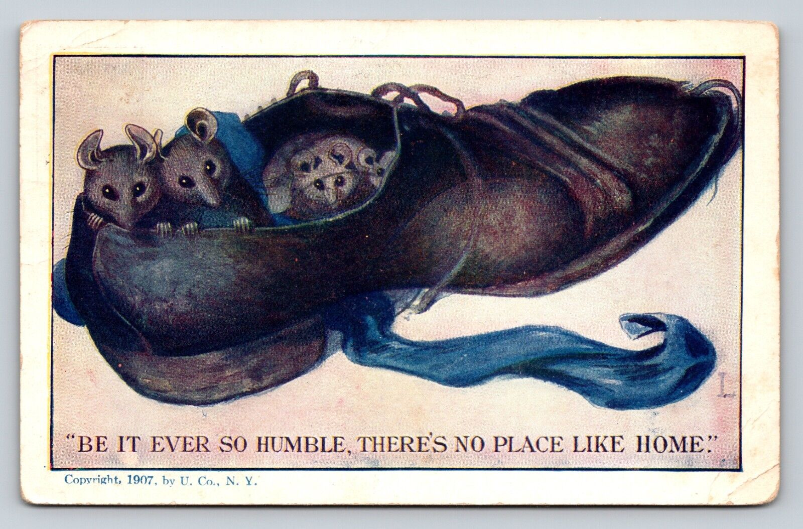 Mice In Shoe There\'s No Place Like Home Vintage Postcard 0968