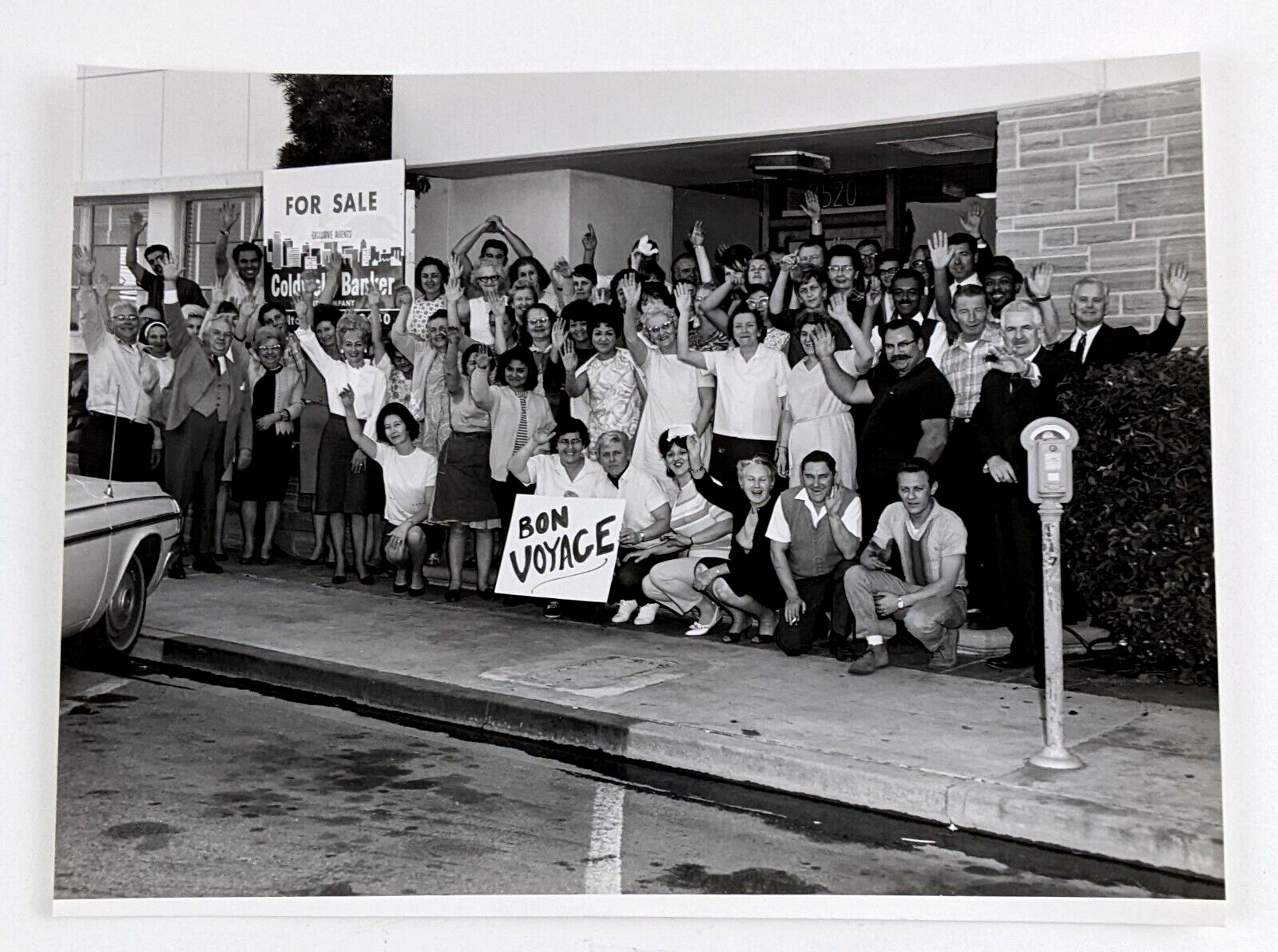 1960s Business Closing Employees Coldwell Banker Men Women Waving Vintage Photo