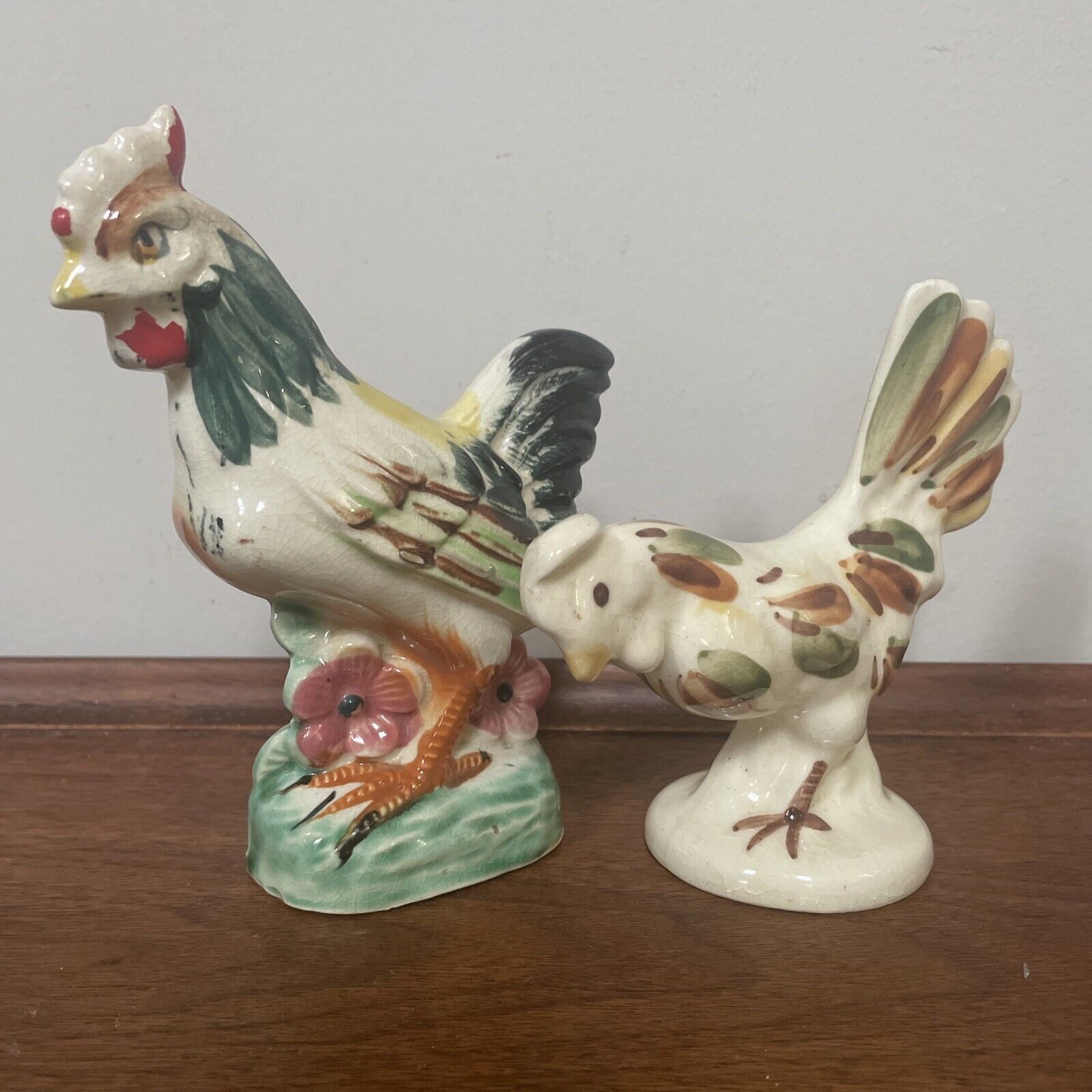 Rooster & Hen Ceramic Figures 6.25”-5” Tall-Vintage-Farmhouse-Country Decor