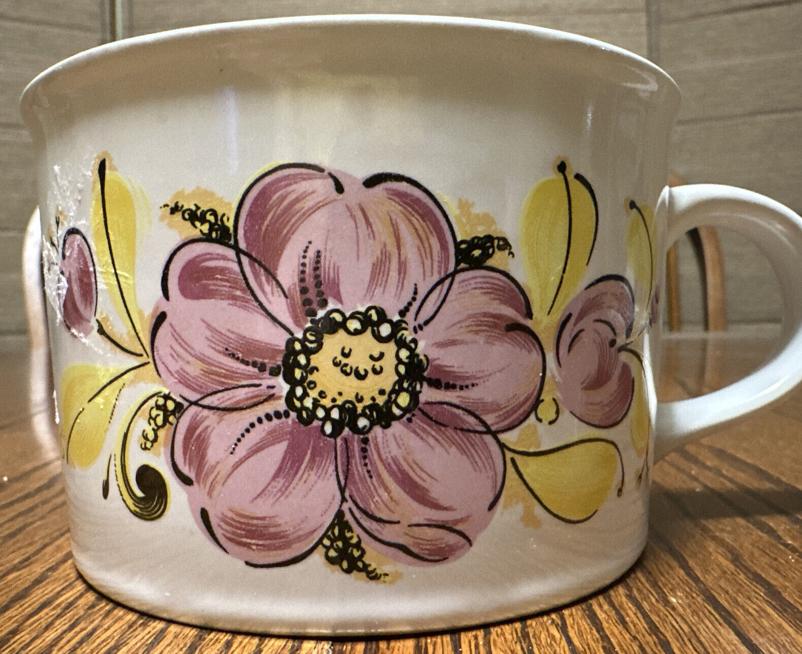 Vintage FTD Mug Pink And Yellow Floral 1982 Handled