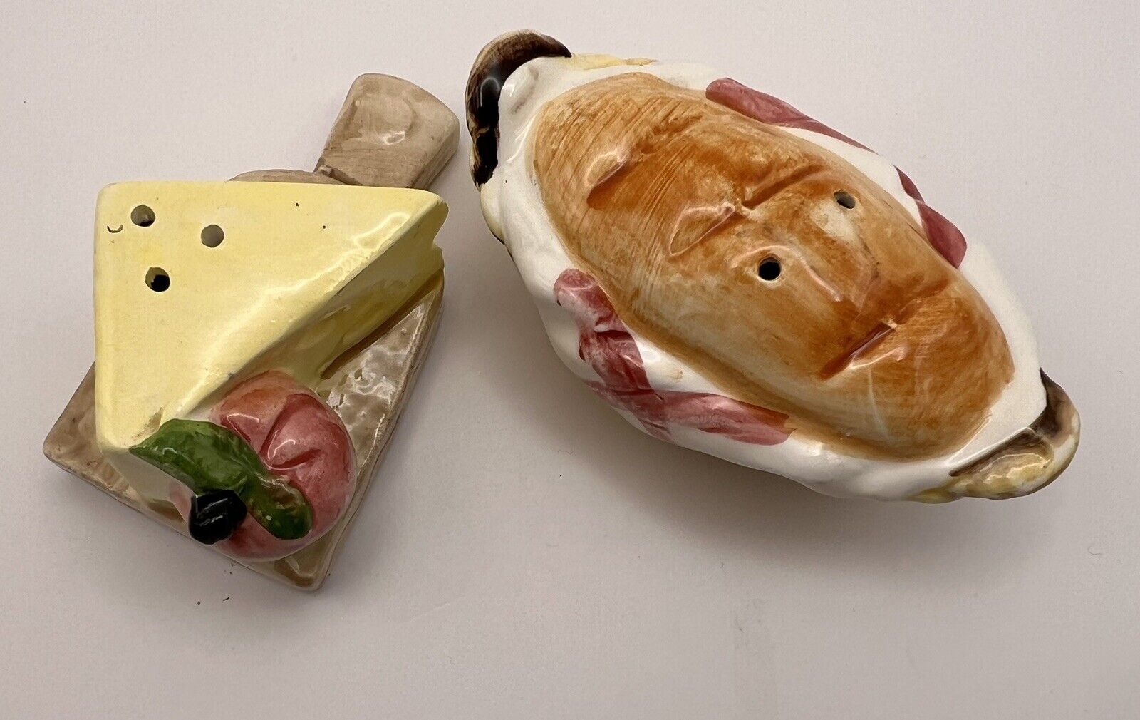 Vintage Japan Bread Cheese Board Salt & Pepper Shakers Food Kitsch Ceramic