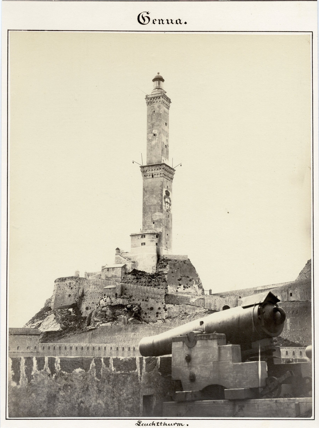 Italy, Genoa, Lighthouse Vintage Albumen Print. Vintage Italy. The Lantern of G