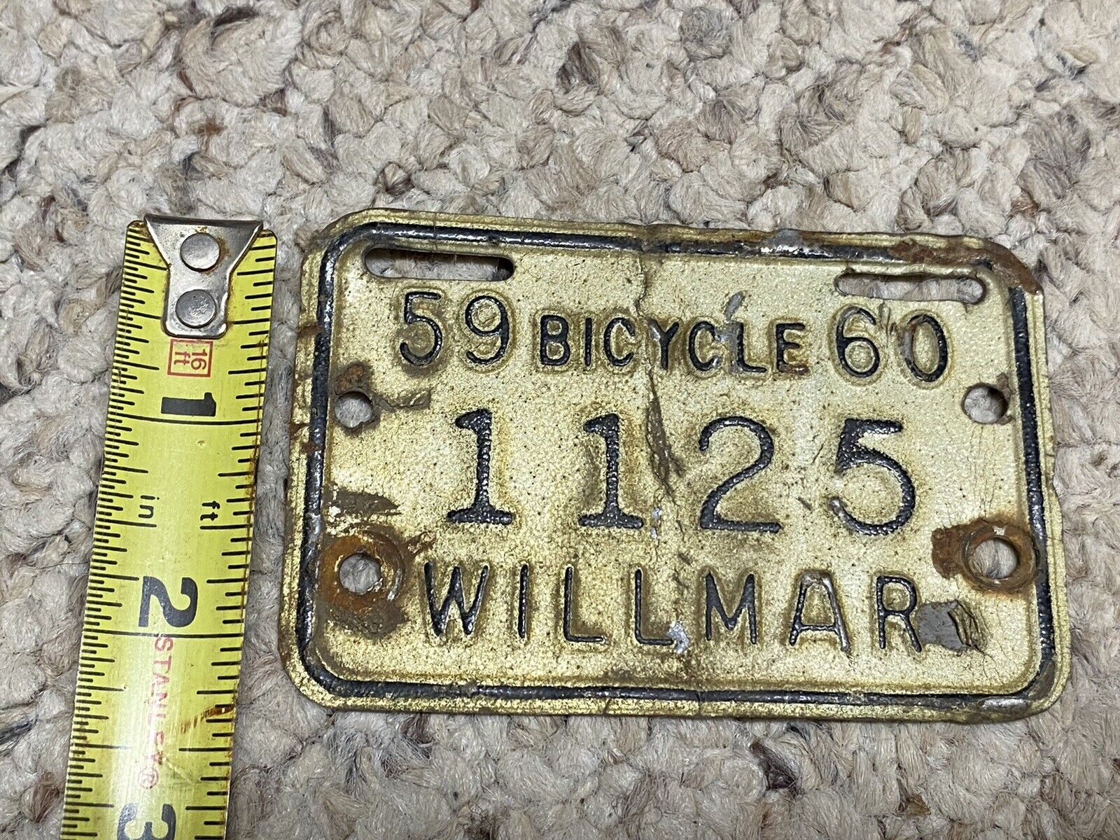 1959 1960 Bicycle License Plate Willmar