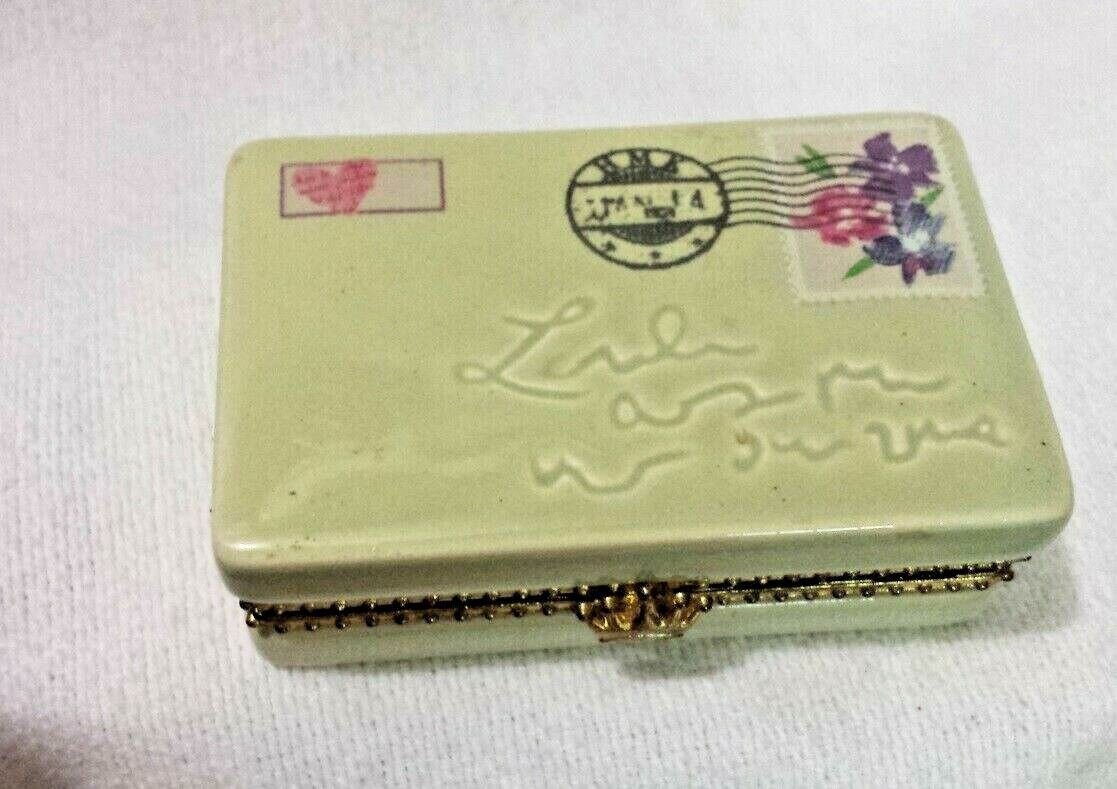 Hallmark Signature Ceramic Trinket Box Suitcase Postal Note Addressed Design