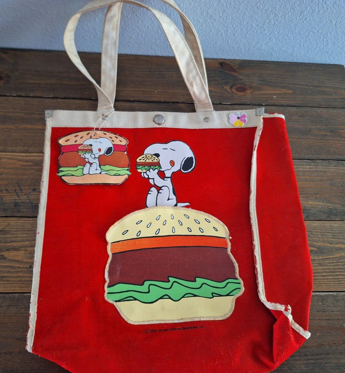 1958 VTG Snoopy Red Tote Canvas Bag Butterfly Original Hamburger Peanuts W/ Tag