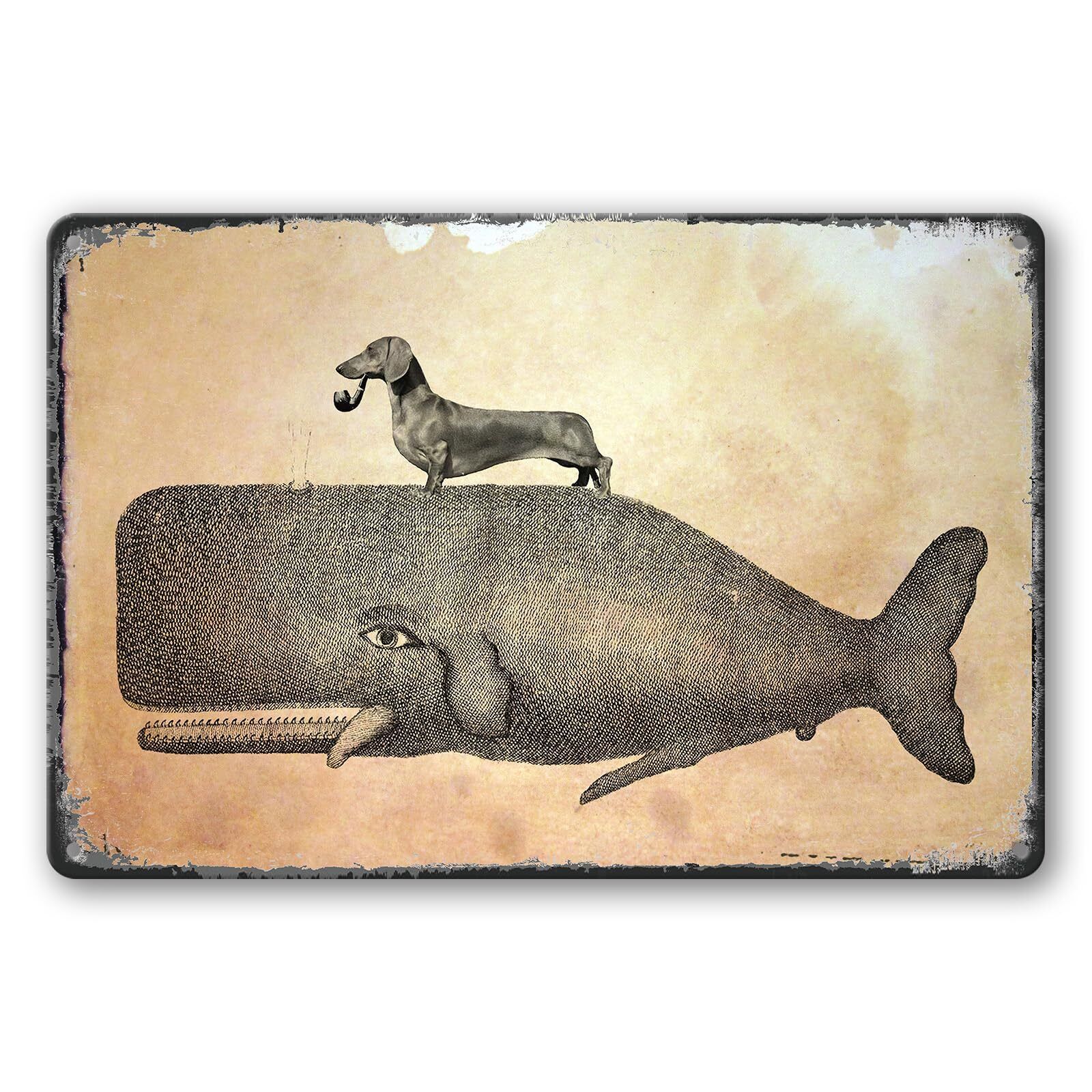 Vintage Wiener Dog Riding Whale Metal Tin Sign, Dachshund Gifts for Women, Do...