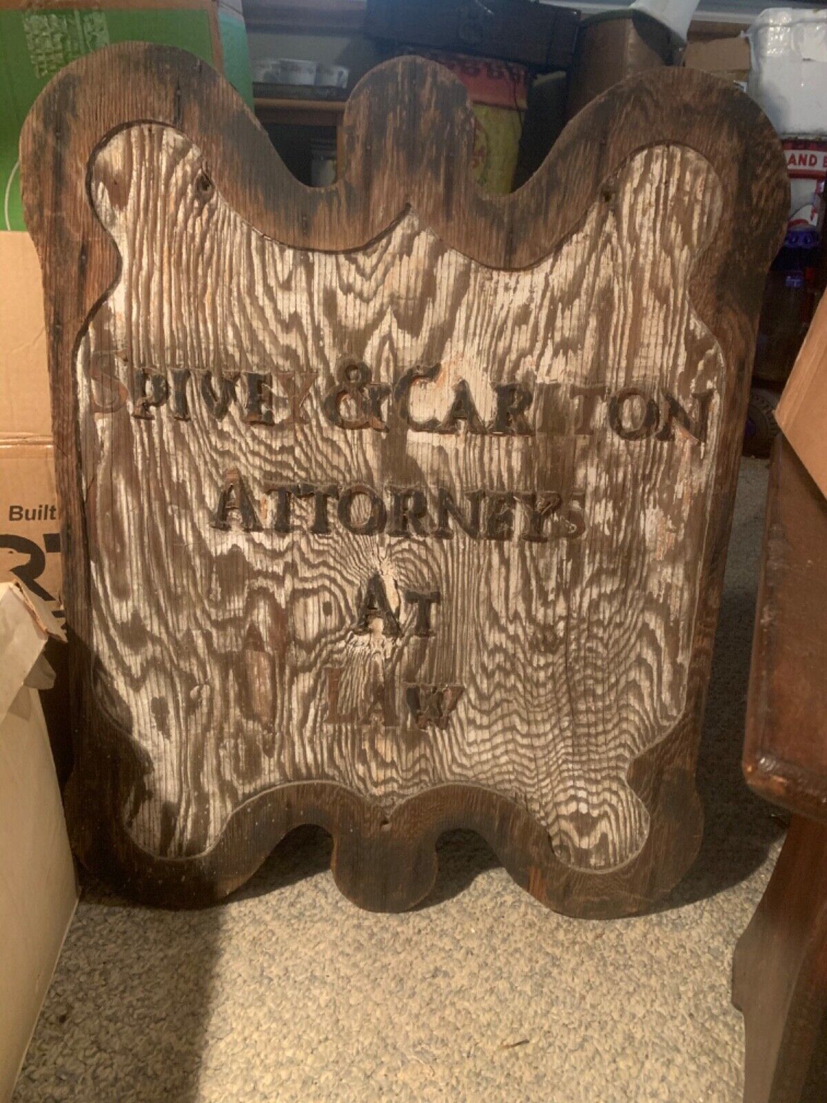 Antique Wooden Advertising Trade Sign Spivey & Carleton Attorney At Law