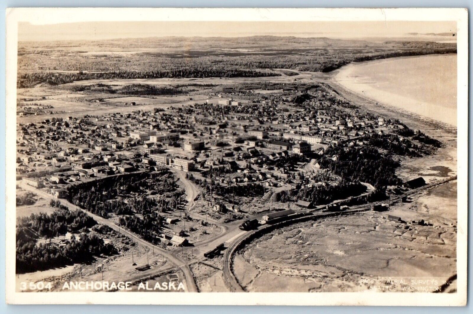 Anchorage Alaska AK Postcard RPPC Photo Aerial View c1940's Unposted Vintage