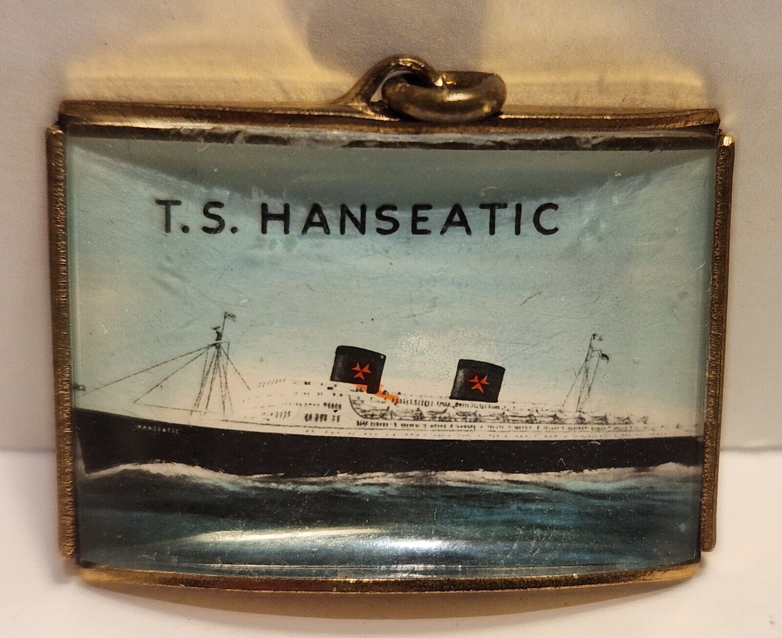 T.S. HANSEATIC Charm Pendant 1960 German Hamberg Atlantic Cruise Ship 1 Inch