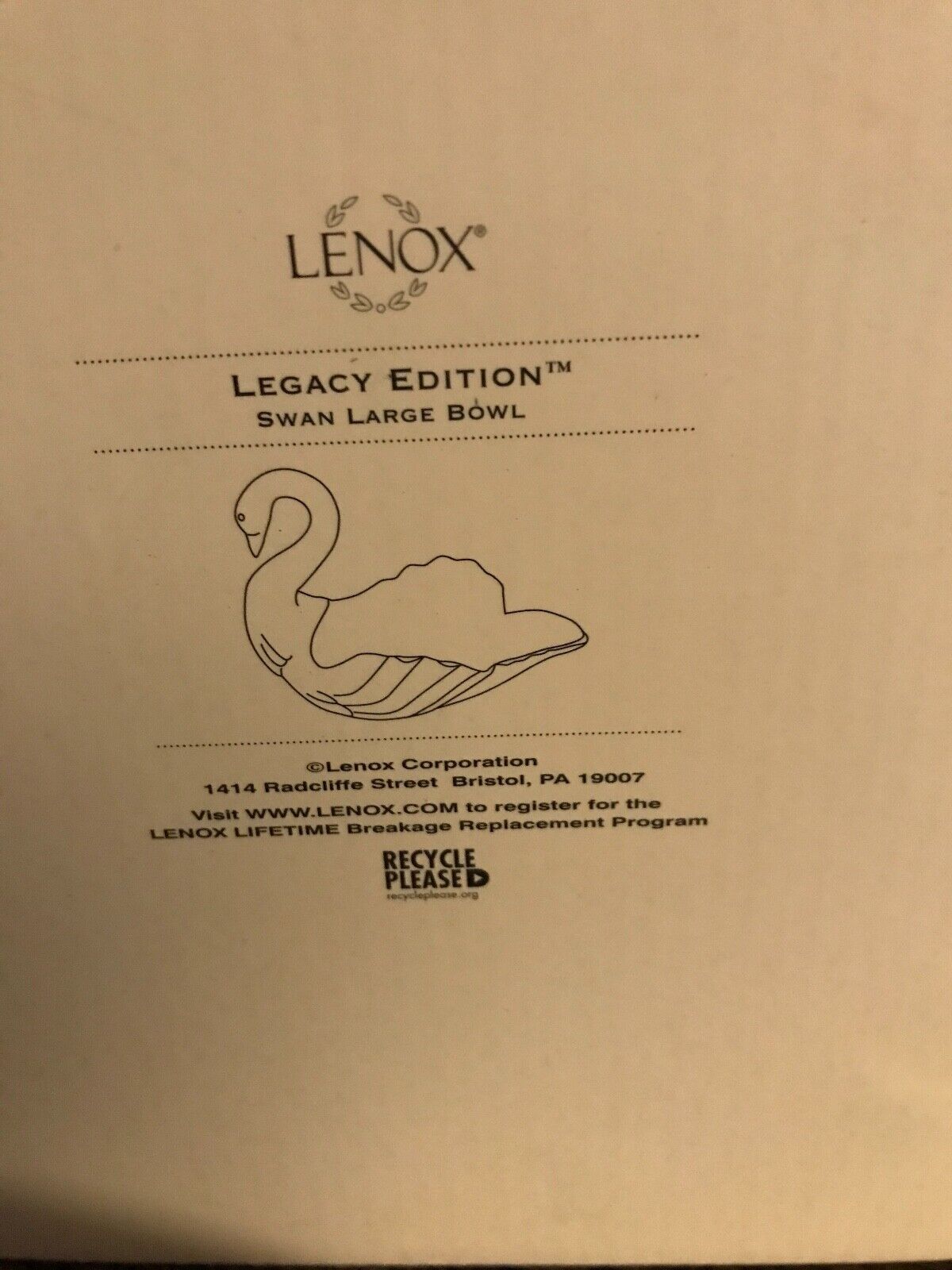 Lenox Legacy - Large Swan Bowl #6402952 - NIB